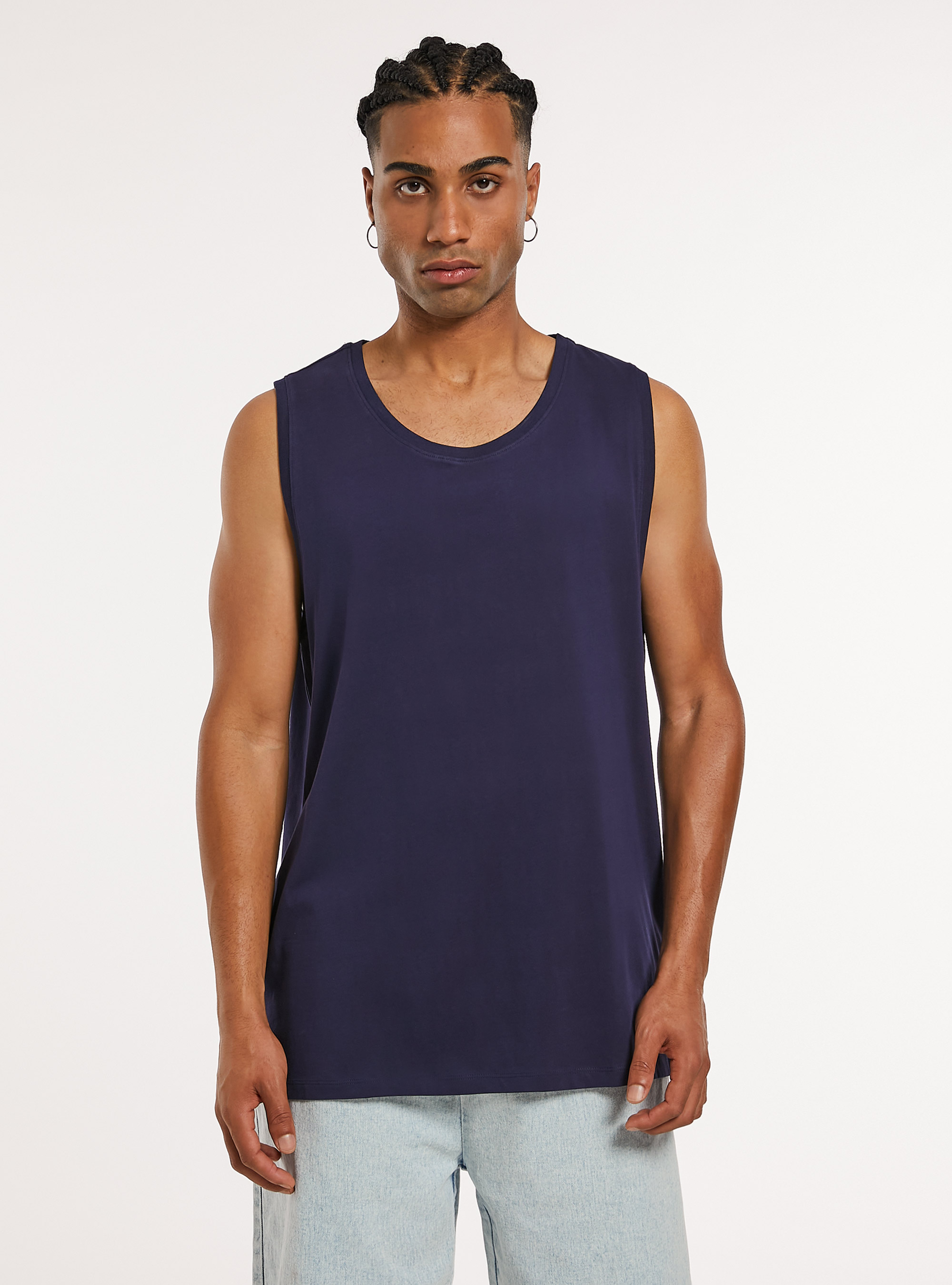 Solid-coloured comfort fit tank top, NA1 NAVY DARK