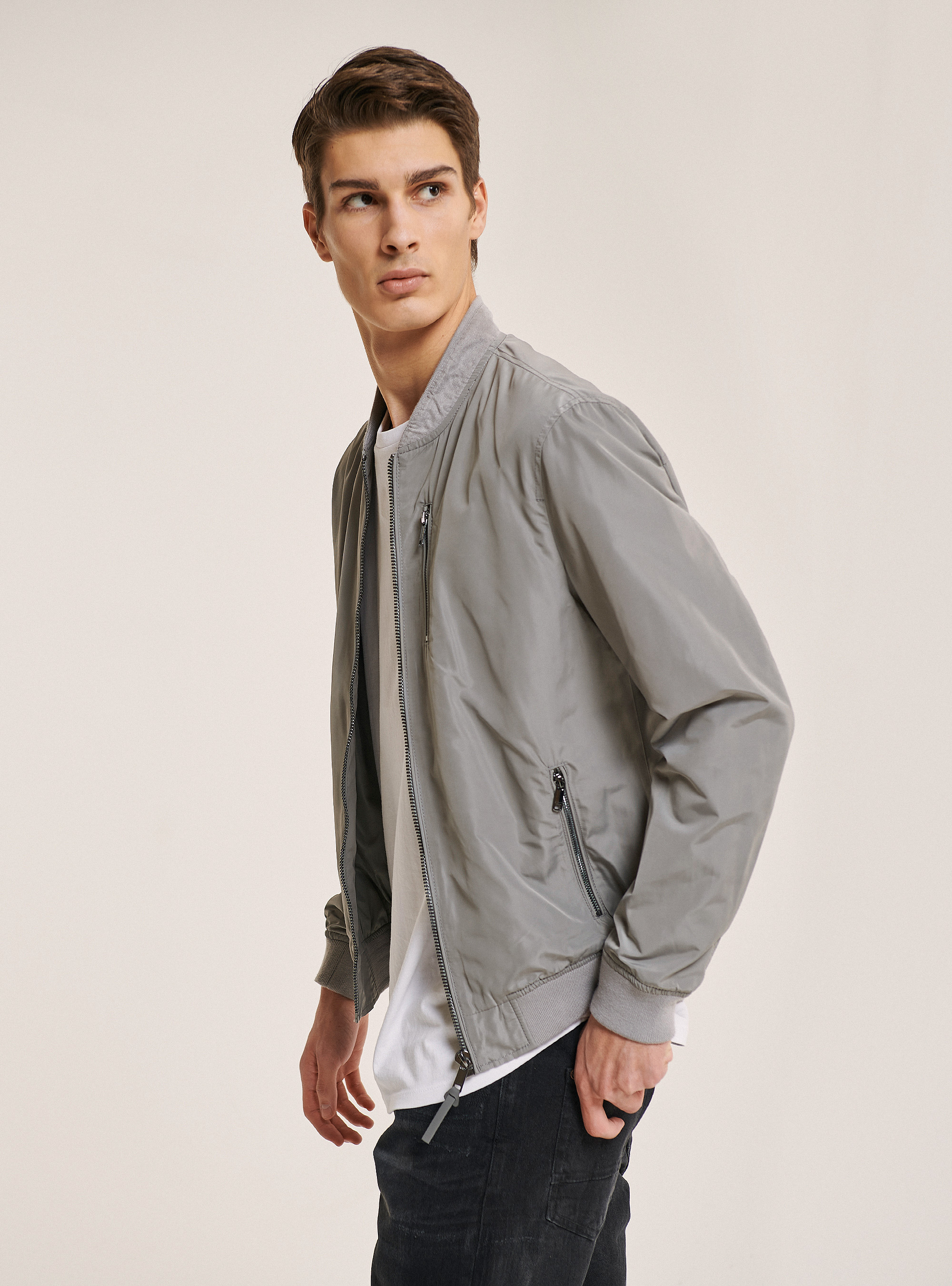 Zipped jacket in solid color, C161 GREY