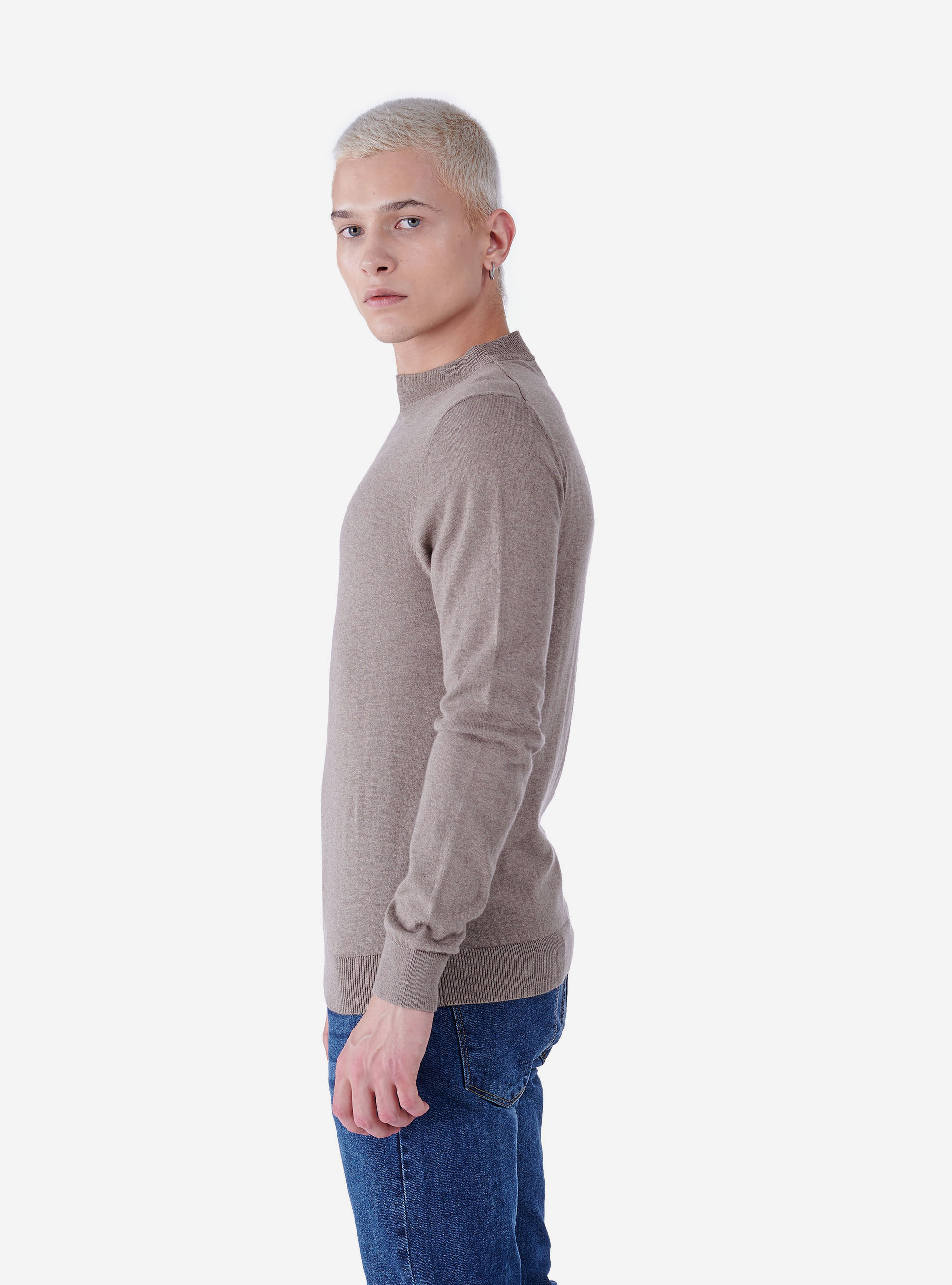 Pull col montant, C571 LIGHT BROWN