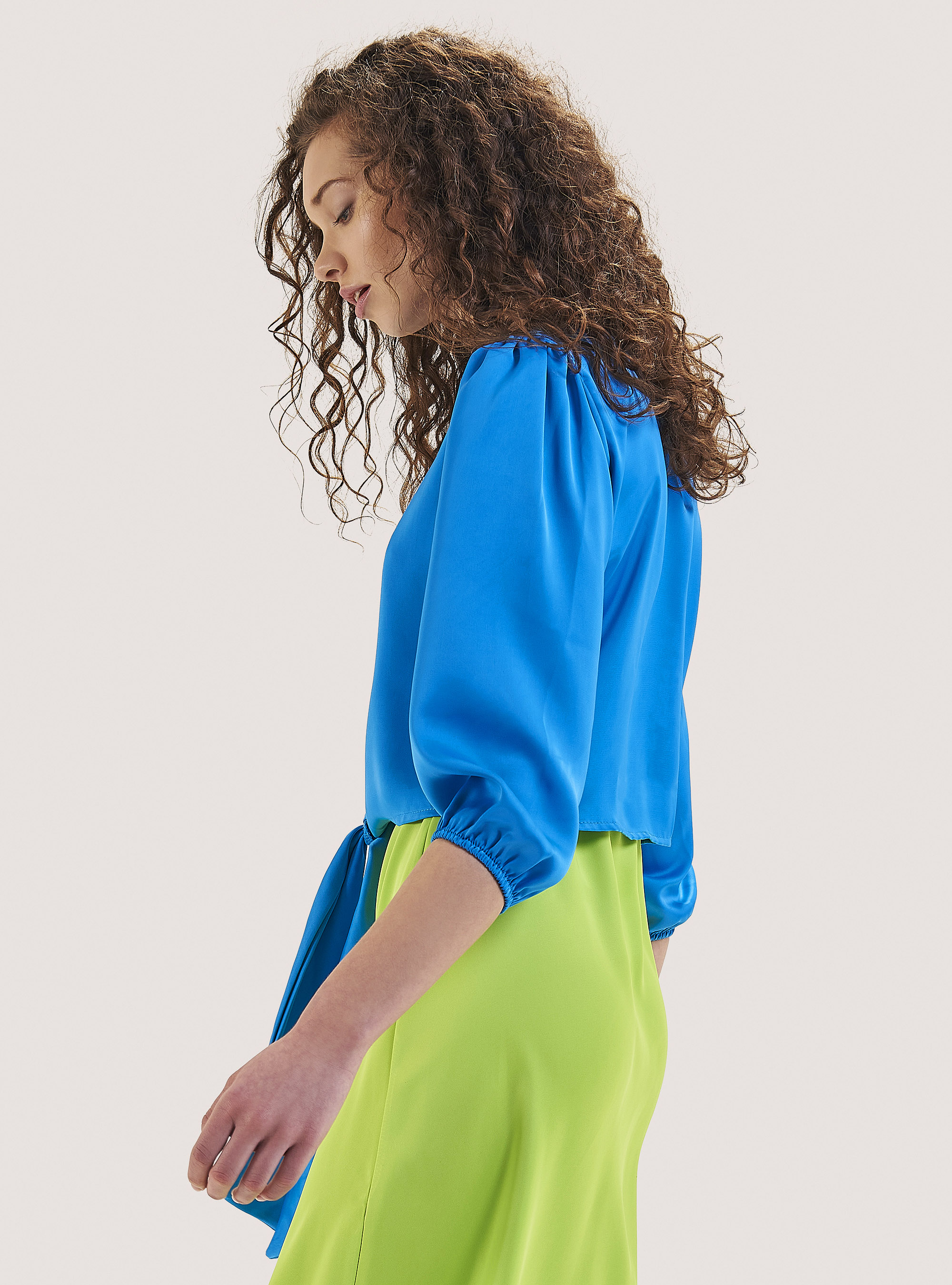 Satin blouse with knot, C0299 AZZURRE