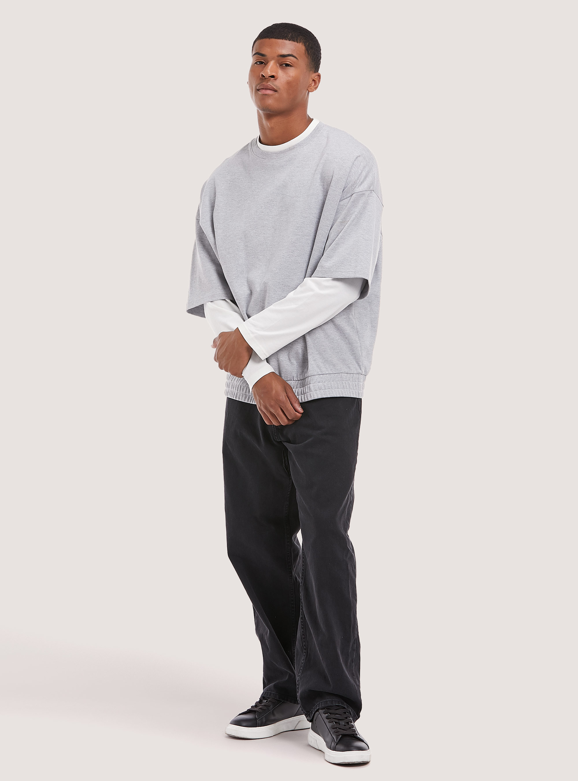 Oversized double sleeve sweatshirt, MGY2 GREY MEL MEDIUM