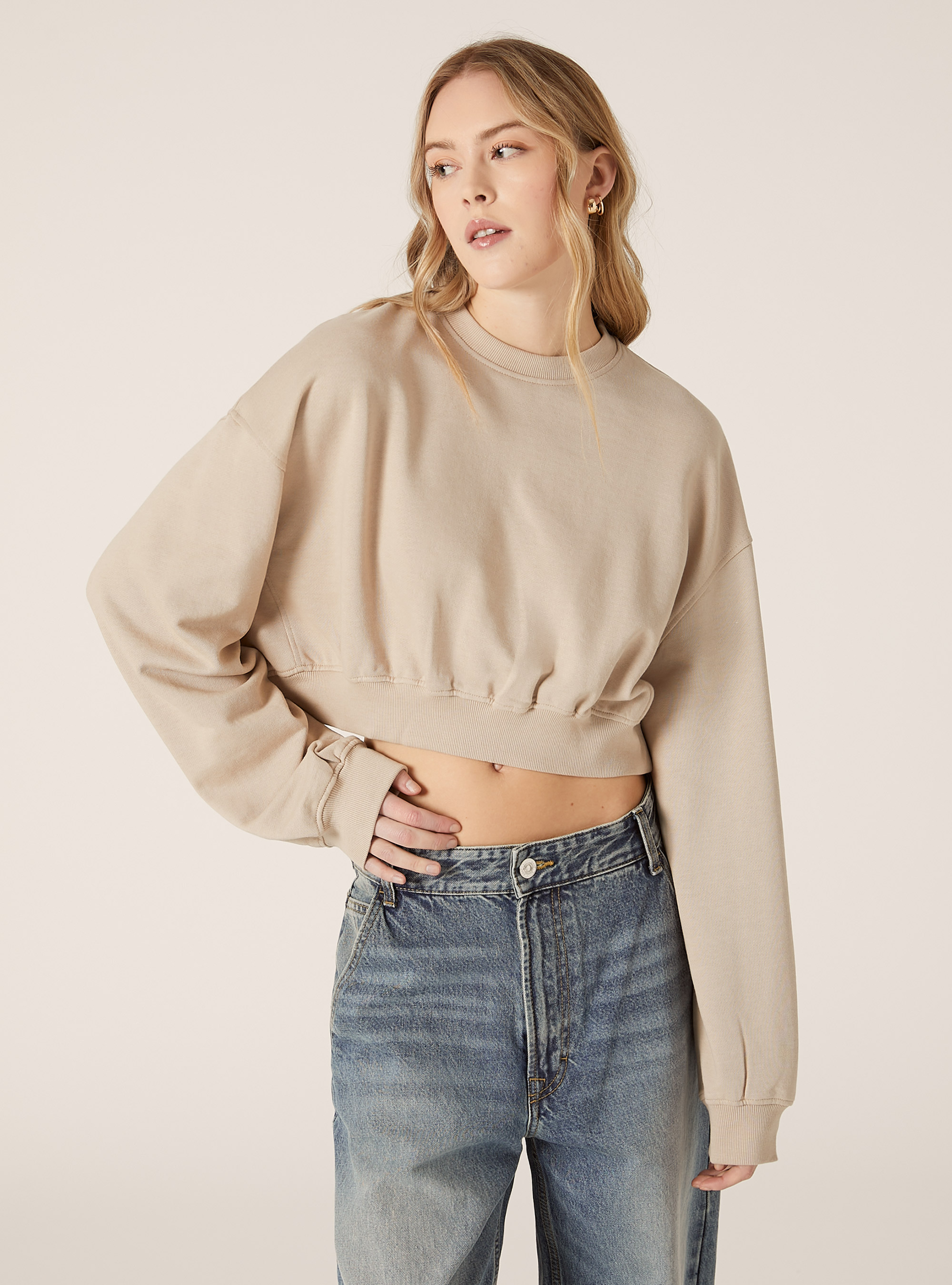Sweatshirt mit Rundhalsausschnitt, BG2 BEIGE MEDIUM