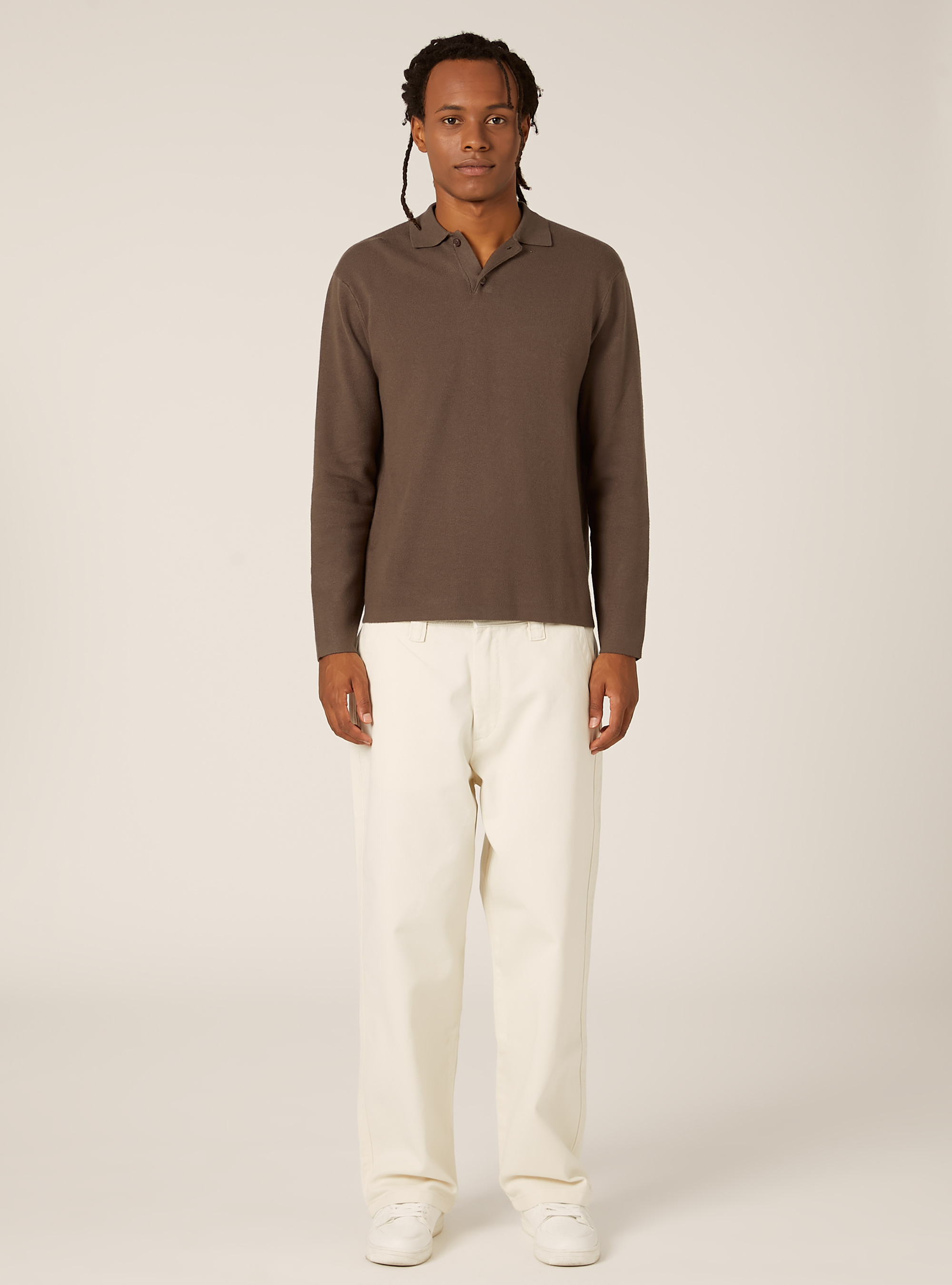 Polo in maglia in misto viscosa, BR2 BROWN MEDIUM