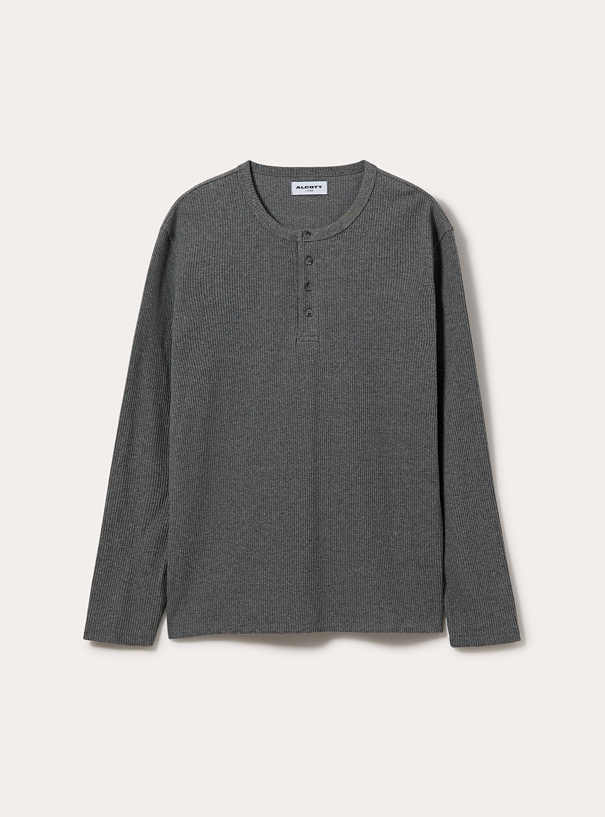 T-shirt henley a coste con  manica lunga, GRIGIO SCURO MELANGE