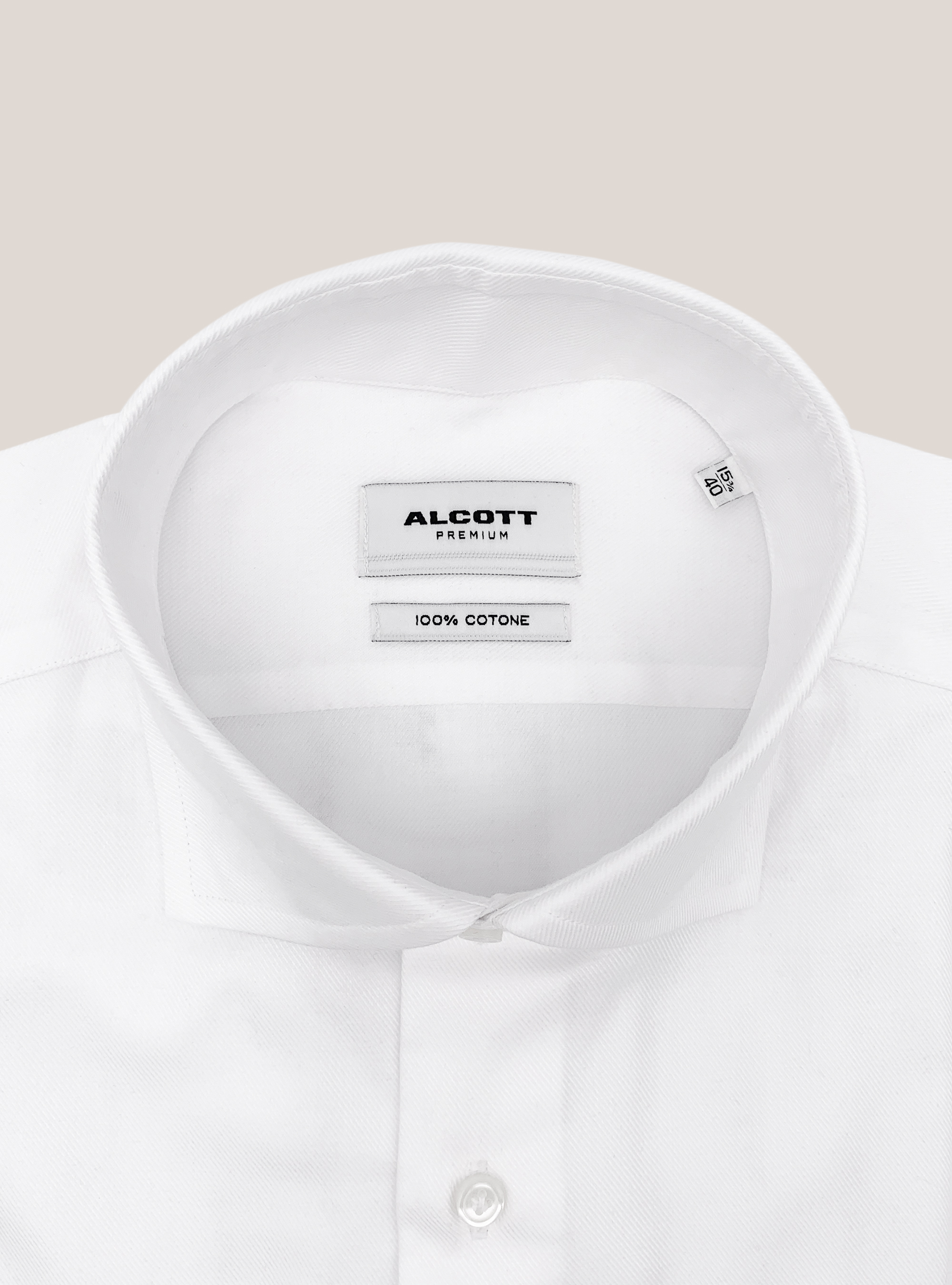 Camicia twill con collo semiaperto, WHITE