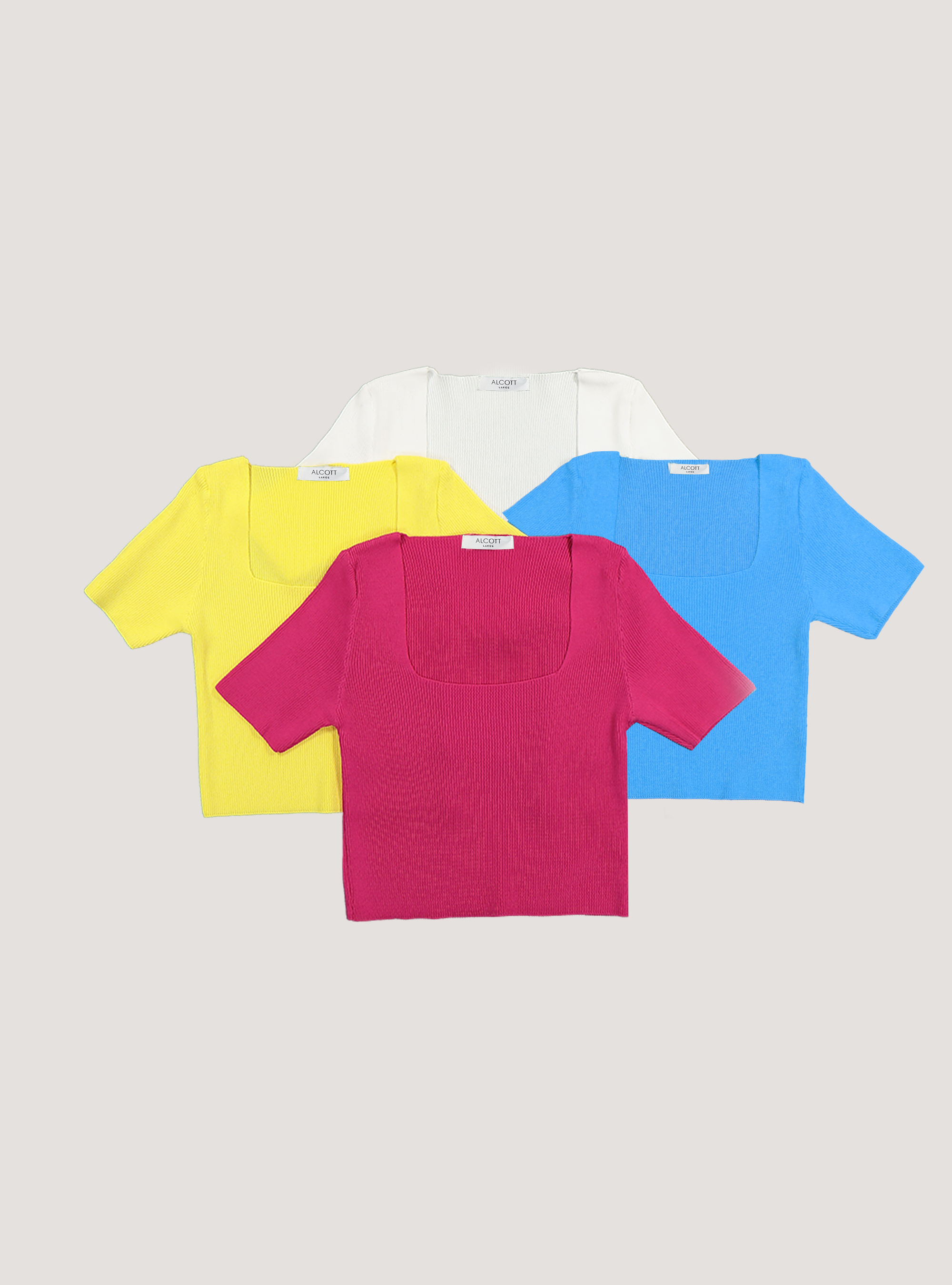 Ribbed cropped sweater with square neckline, YE1 YELLOW DARK