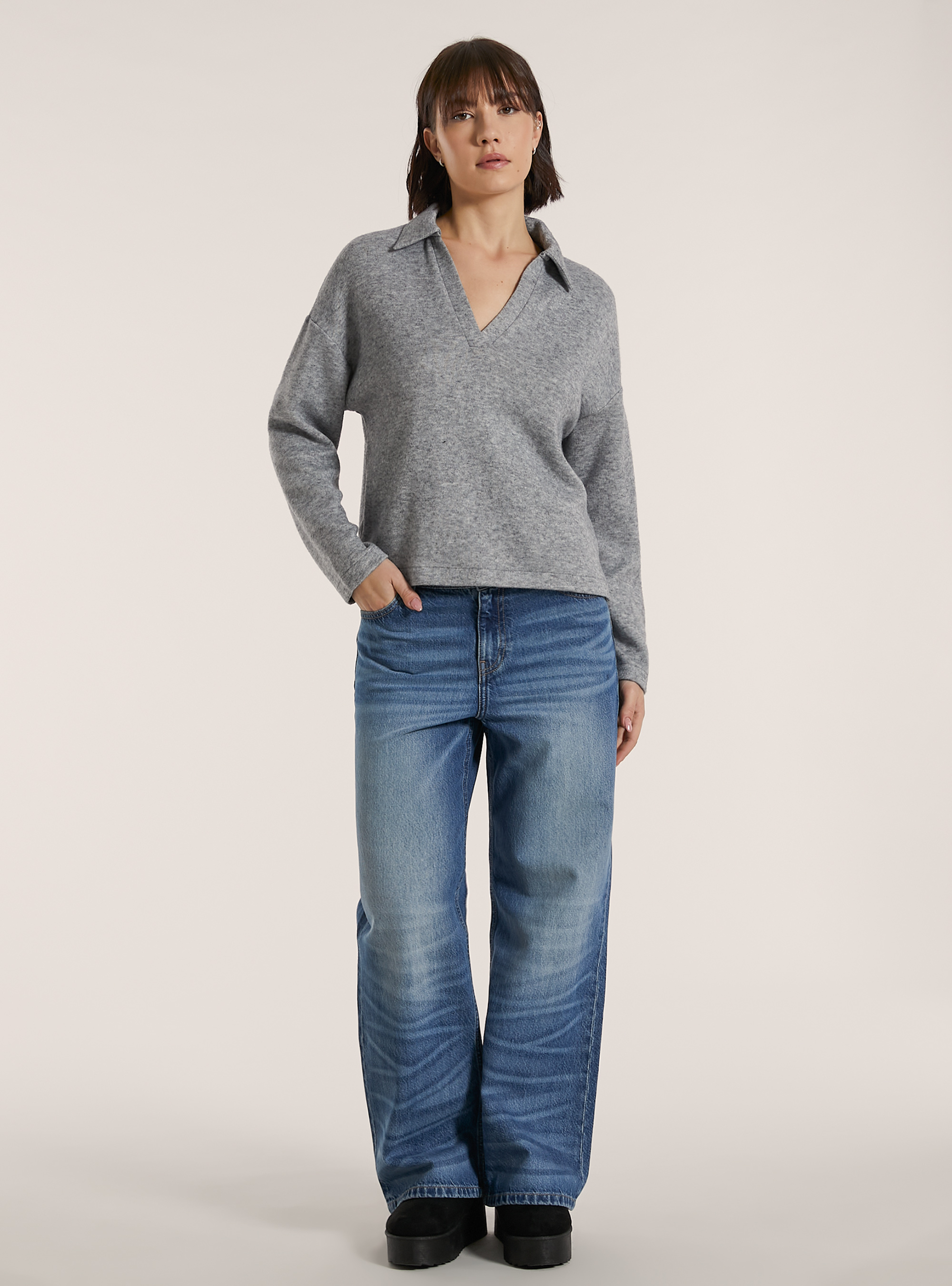 Soft touch jumper with polo neck, MGY3 GREY MEL LIGHT