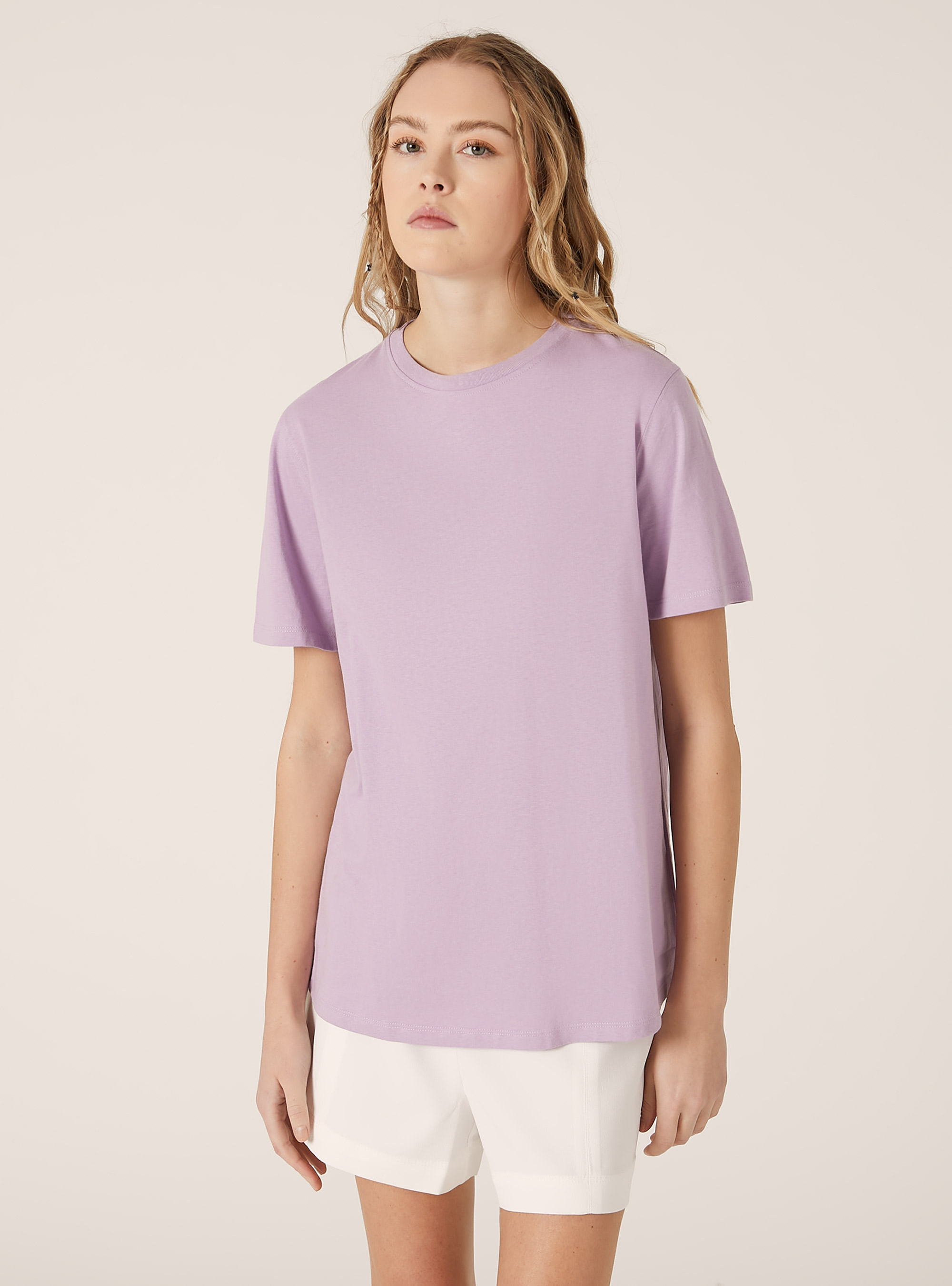 Camiseta de algodón con cuello redondo, LC2 LILLAC MEDIUM