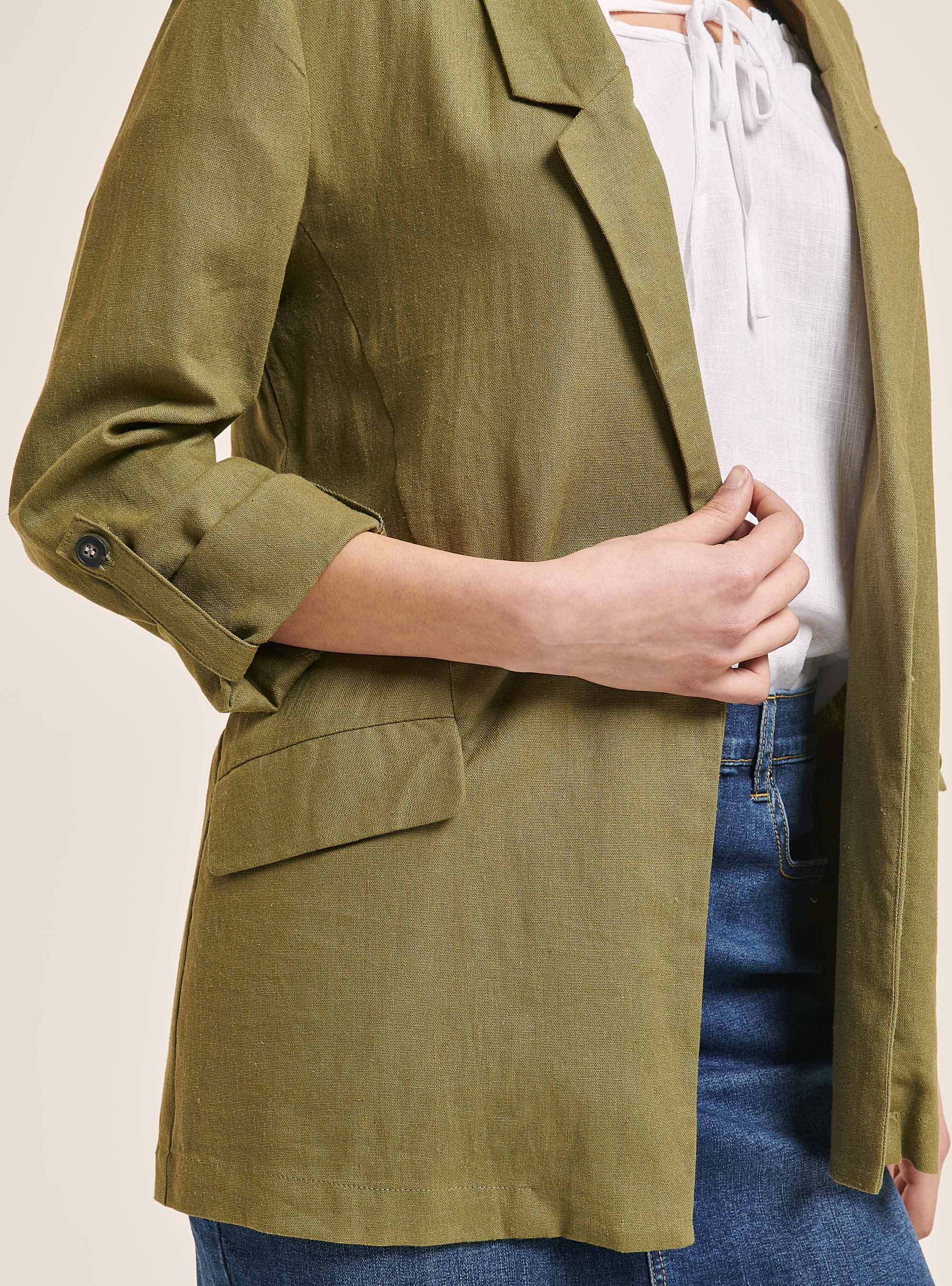 Plain Linen Blend Blazer, C6606 KAKY