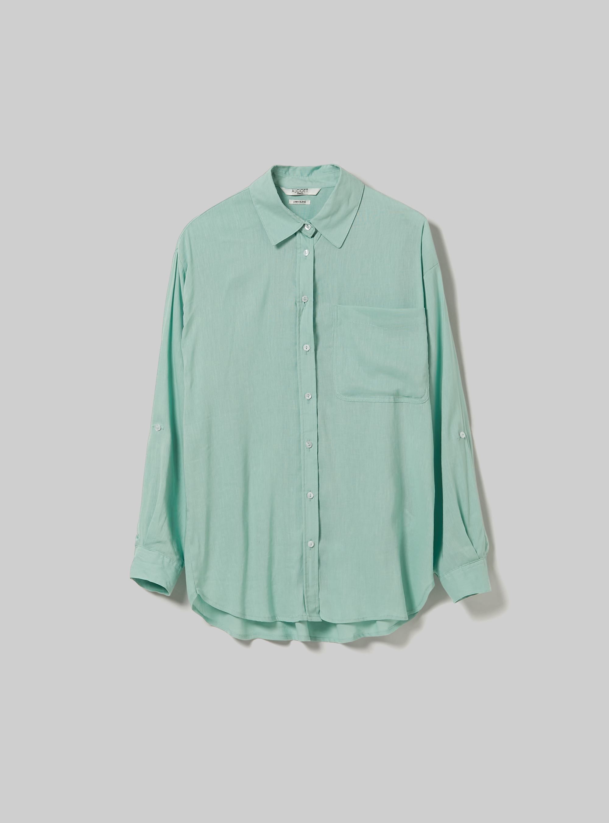 Camisa de mezcla de lino con bolsillo en el pecho, GA3 AQUA GREEN LIGHT
