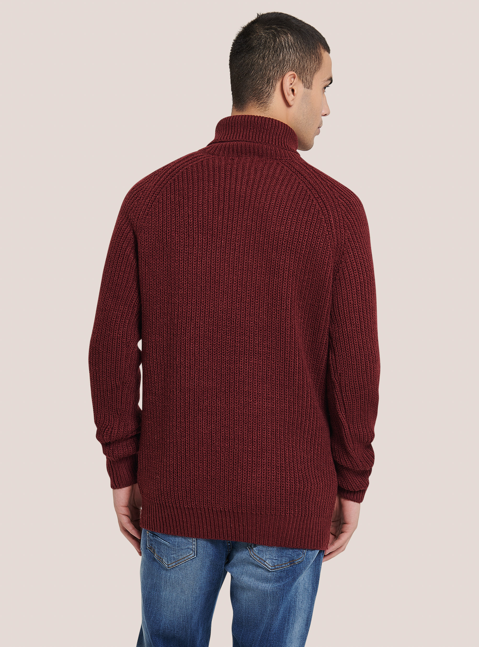 Pullover caldo collo alto a coste inglesi, BO2 BORDEAUX MEDIUM
