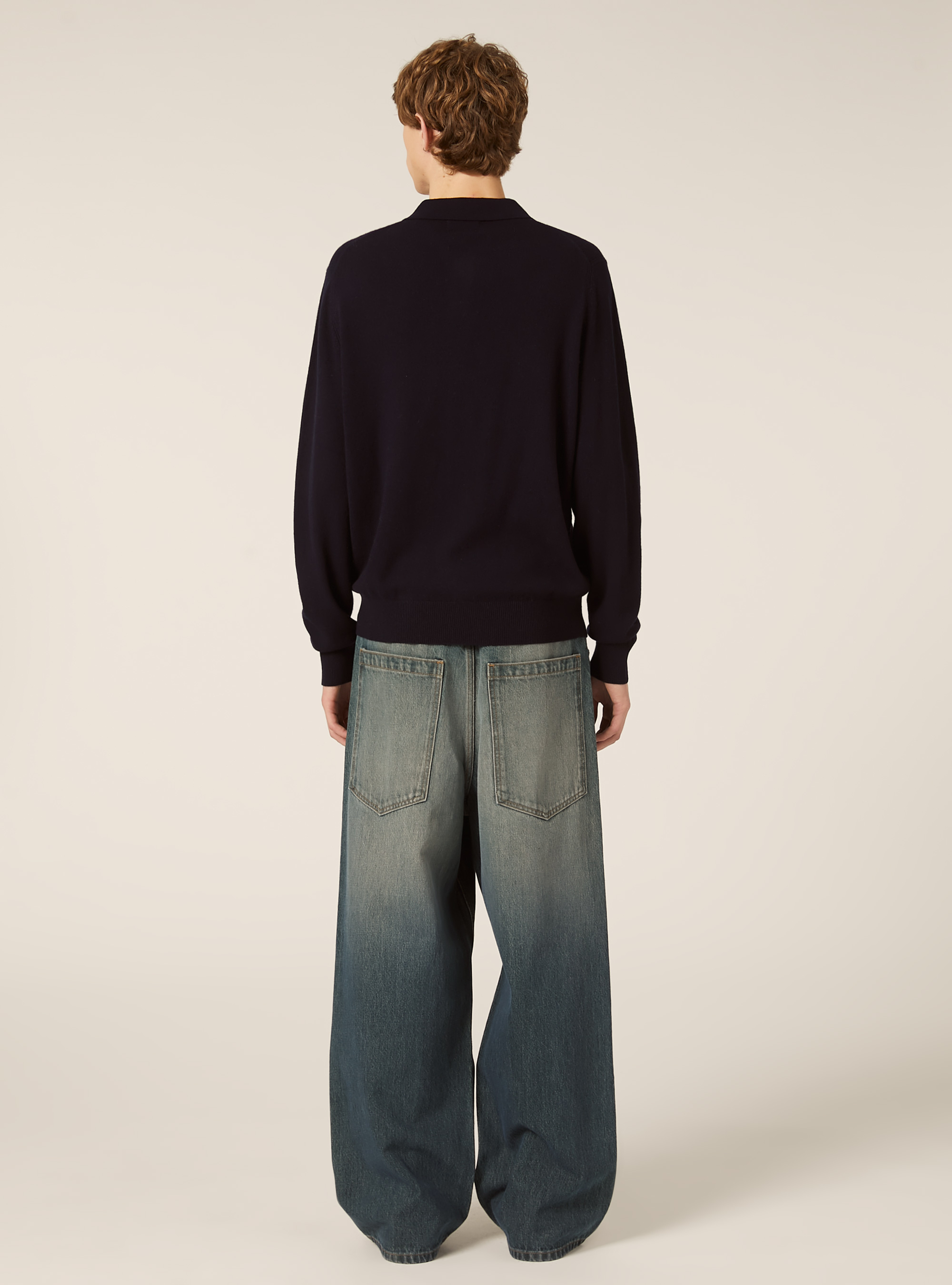 Polo in maglia mezza placchetta in cashmere, NA1 NAVY DARK