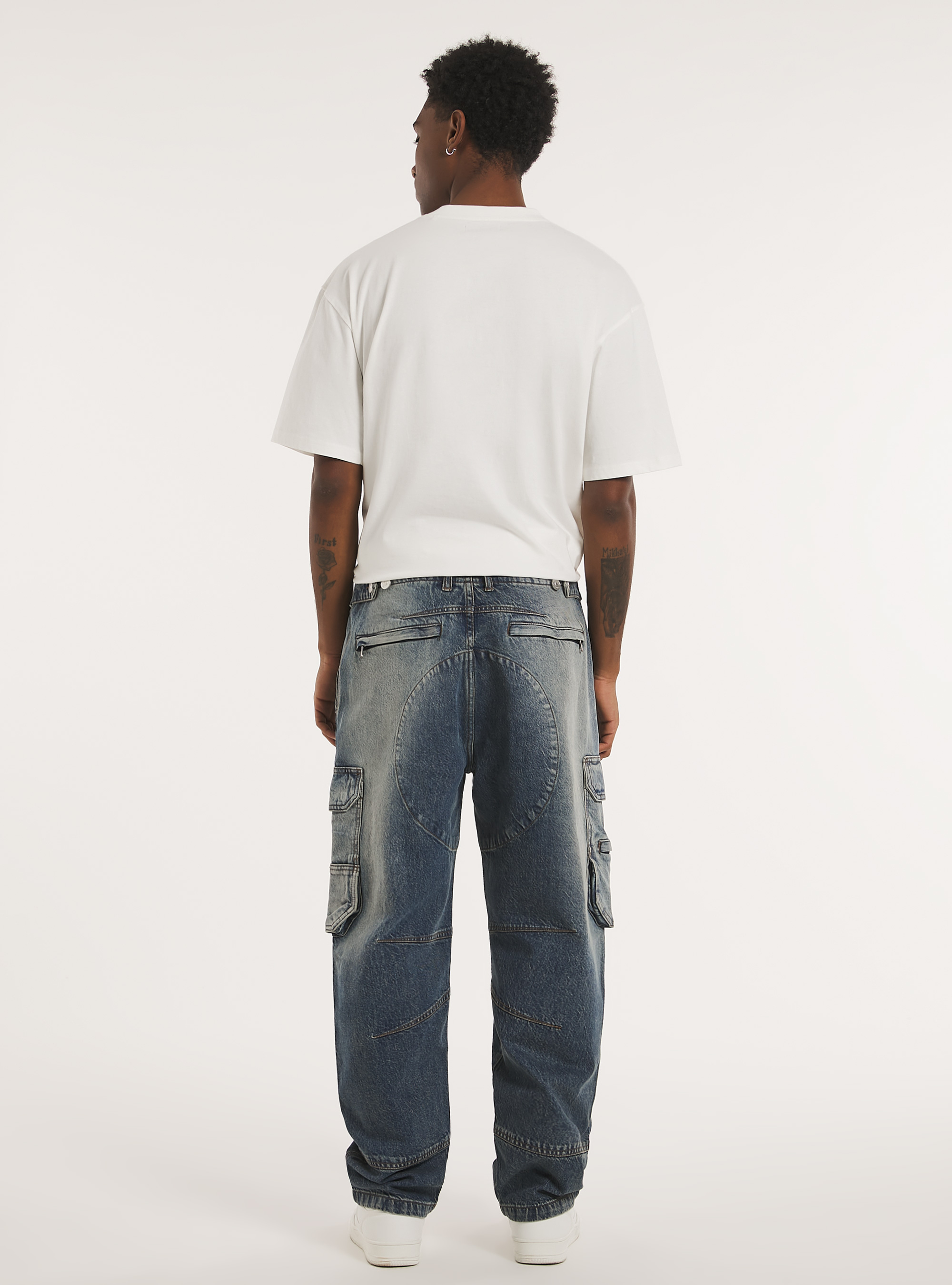 Jeans cargo multipocket relaxed fit, D003 MEDIUM BLUE