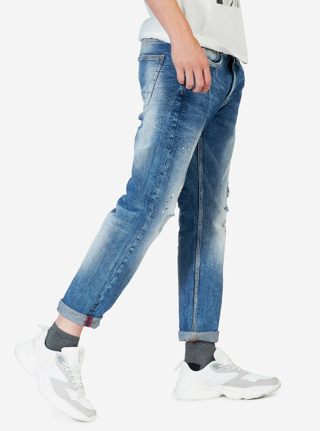 Jeans slim fit con rotture, BLU