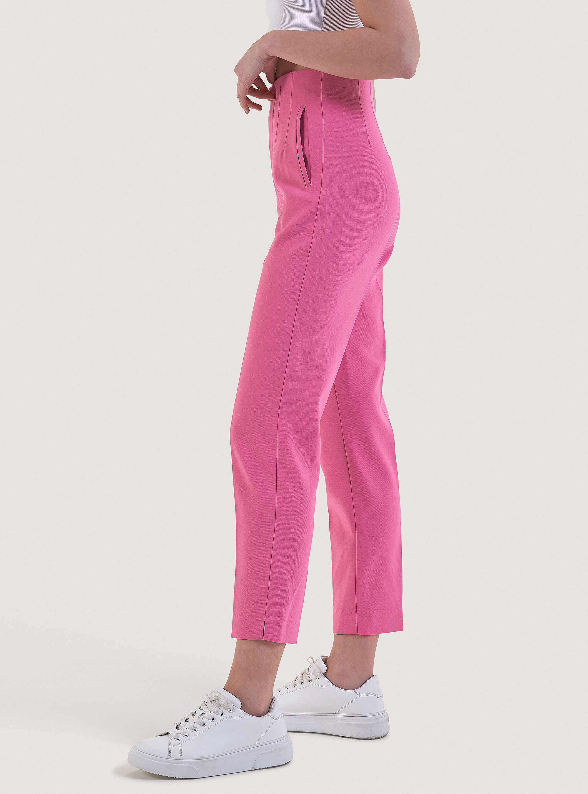 Plain-coloured trousers with darts, PK2 PINK MEDIUM