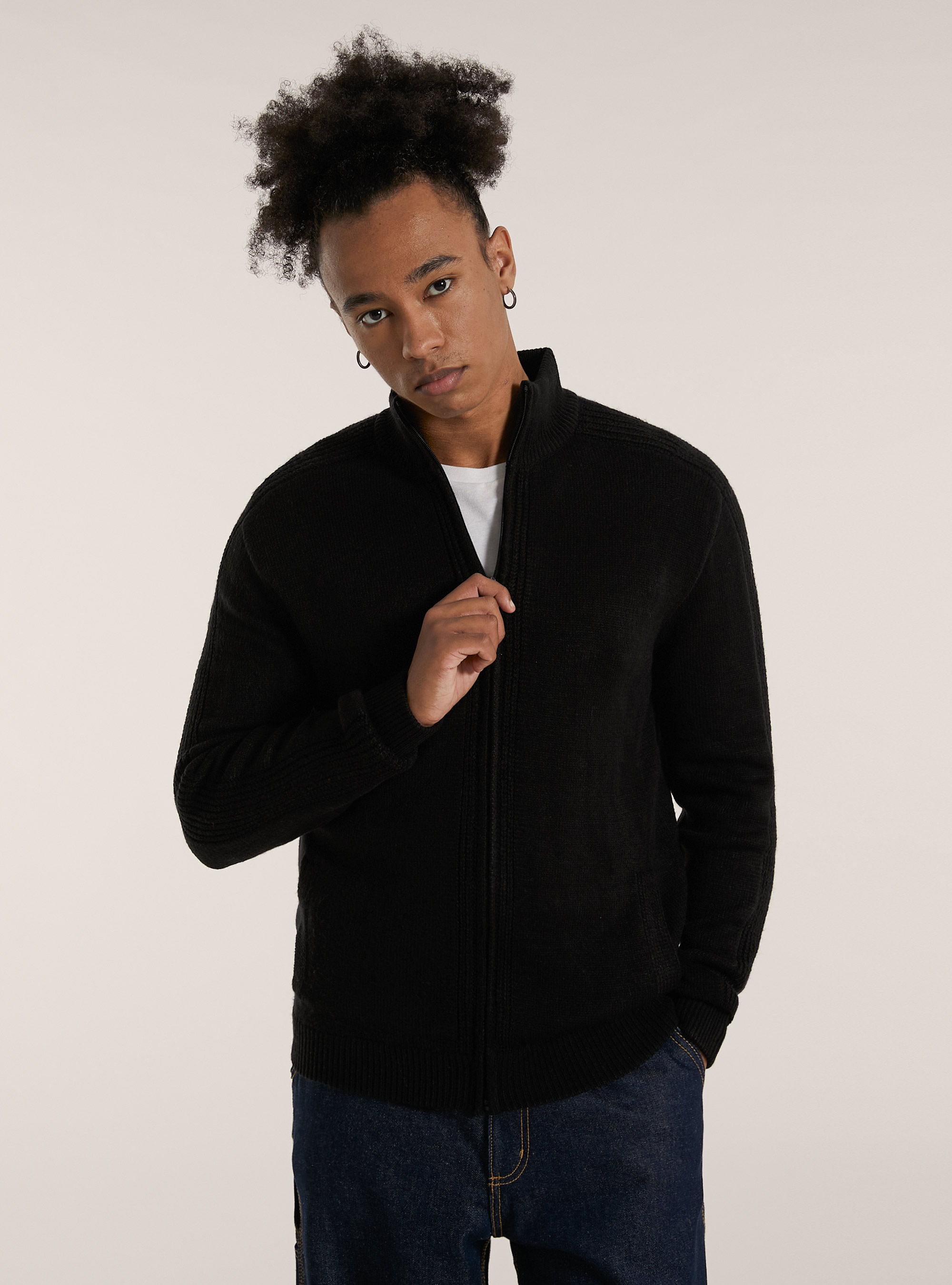 Strickjacke mit Reißverschluss, BK1 BLACK