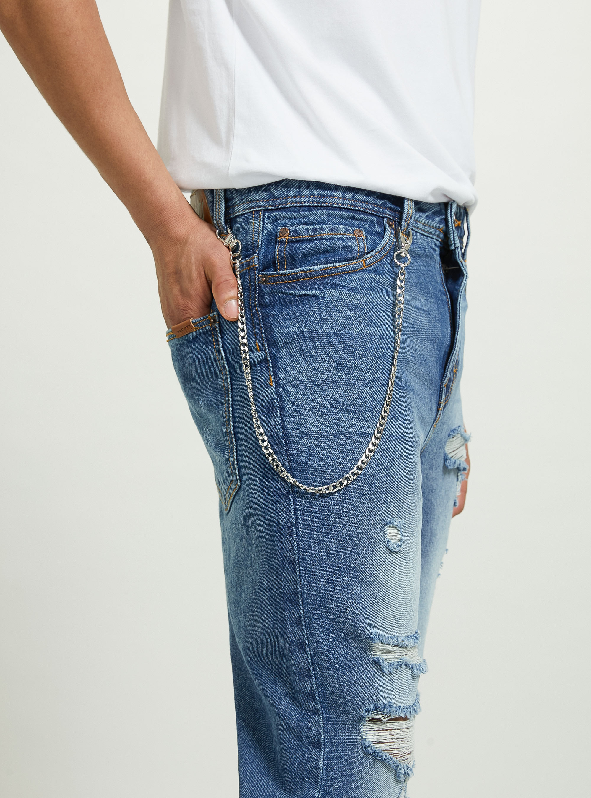 Relaxed fit jeans with tears, D004 MEDIUM LIGHT BLUE