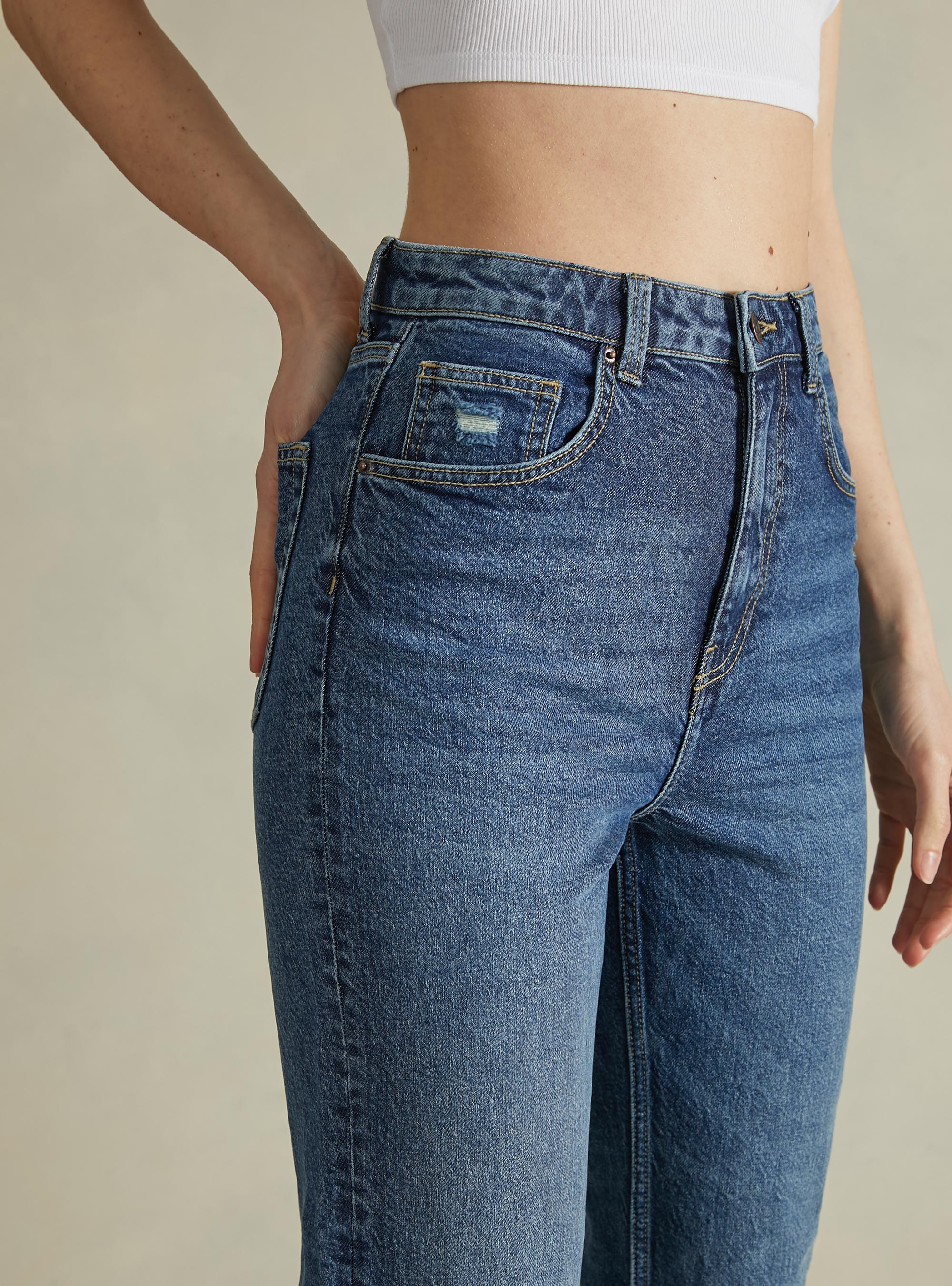 Slim Fit Mom Jeans, D003 MEDIUM BLUE