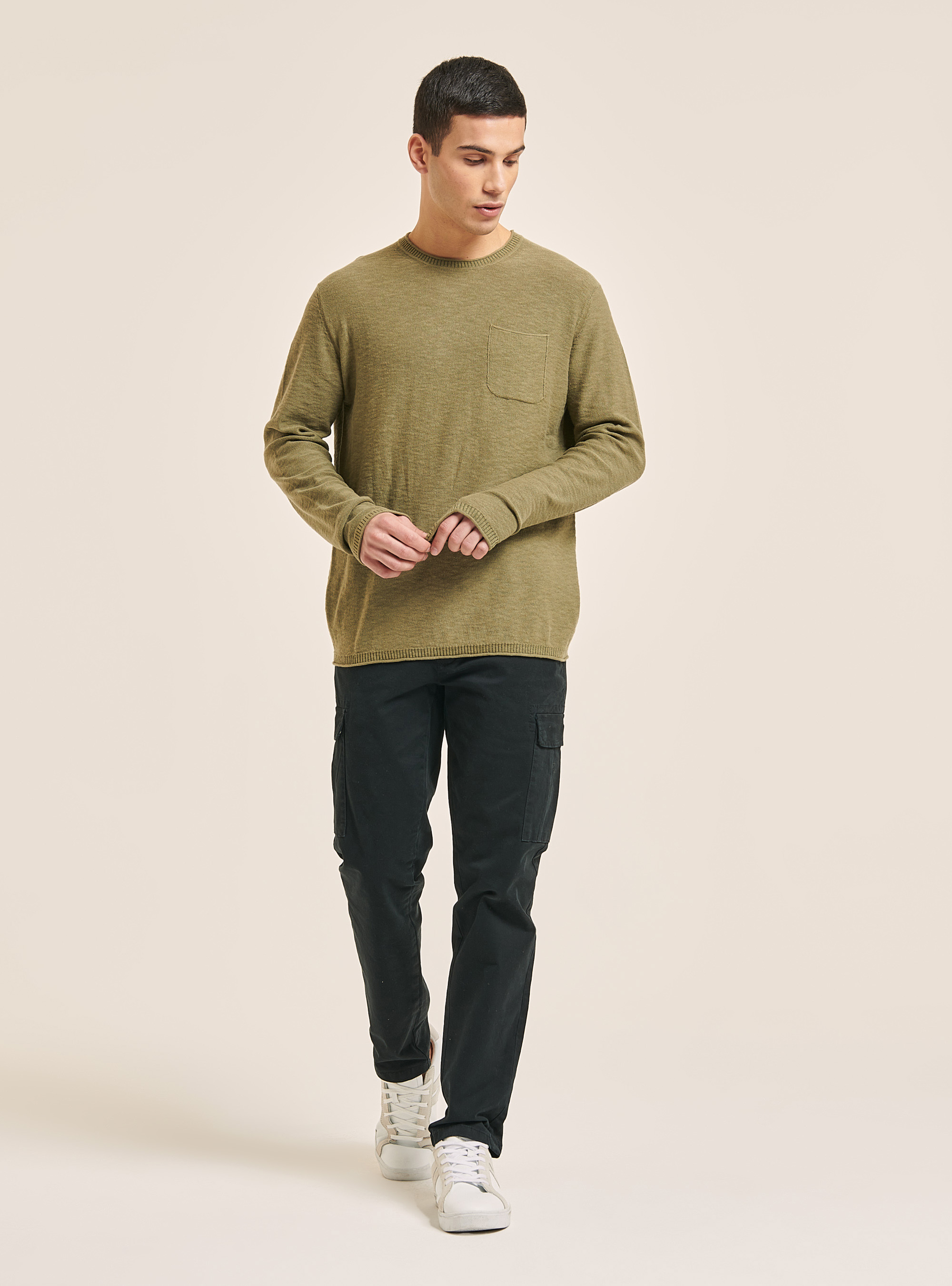 Pullover with roll neck and breast pocket, KY2 KAKY MEDIUM