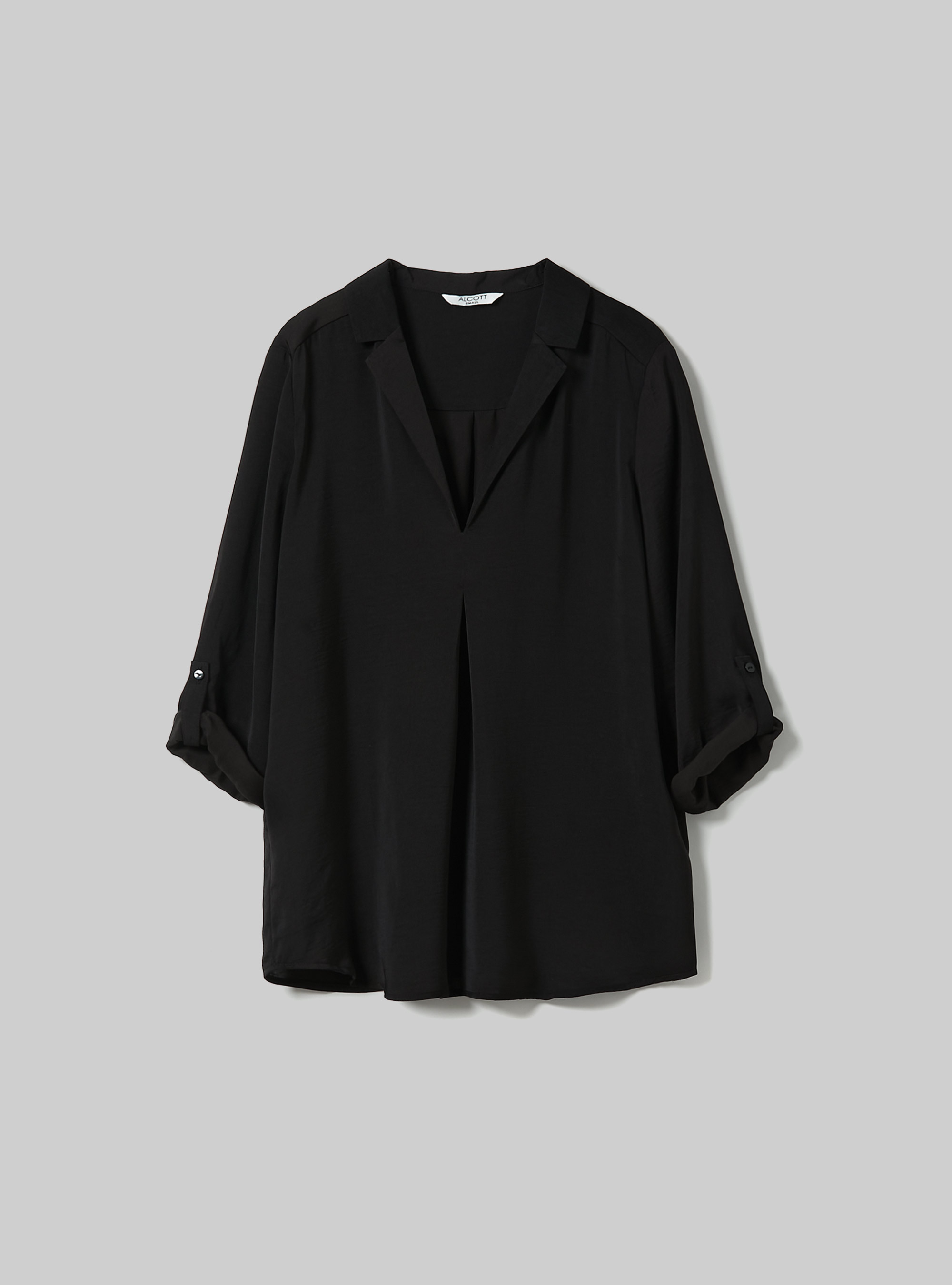 Plain-coloured blouse with lapel neckline, BK1 BLACK