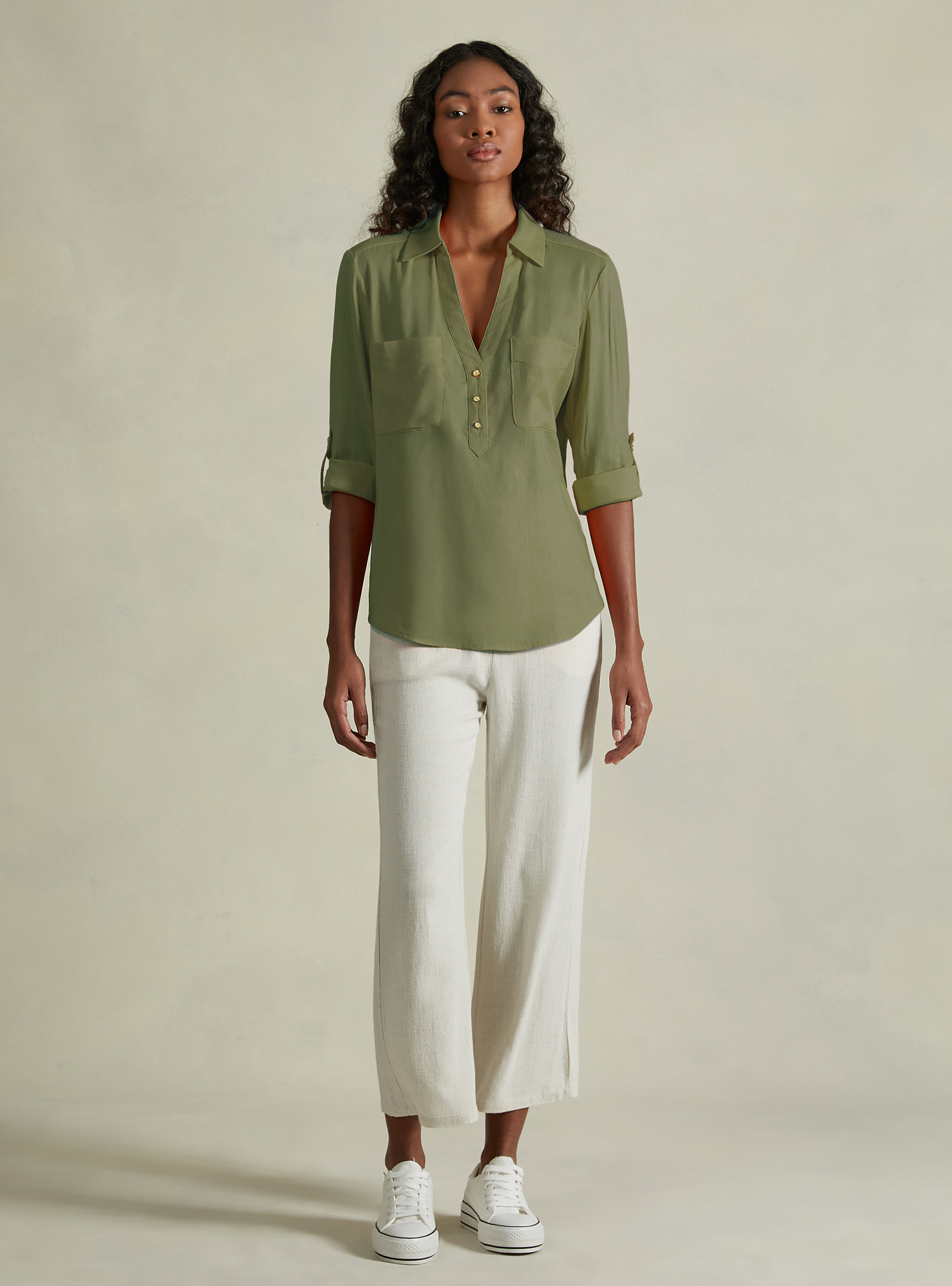 Linen-blend blouse, KY2 KAKY MEDIUM