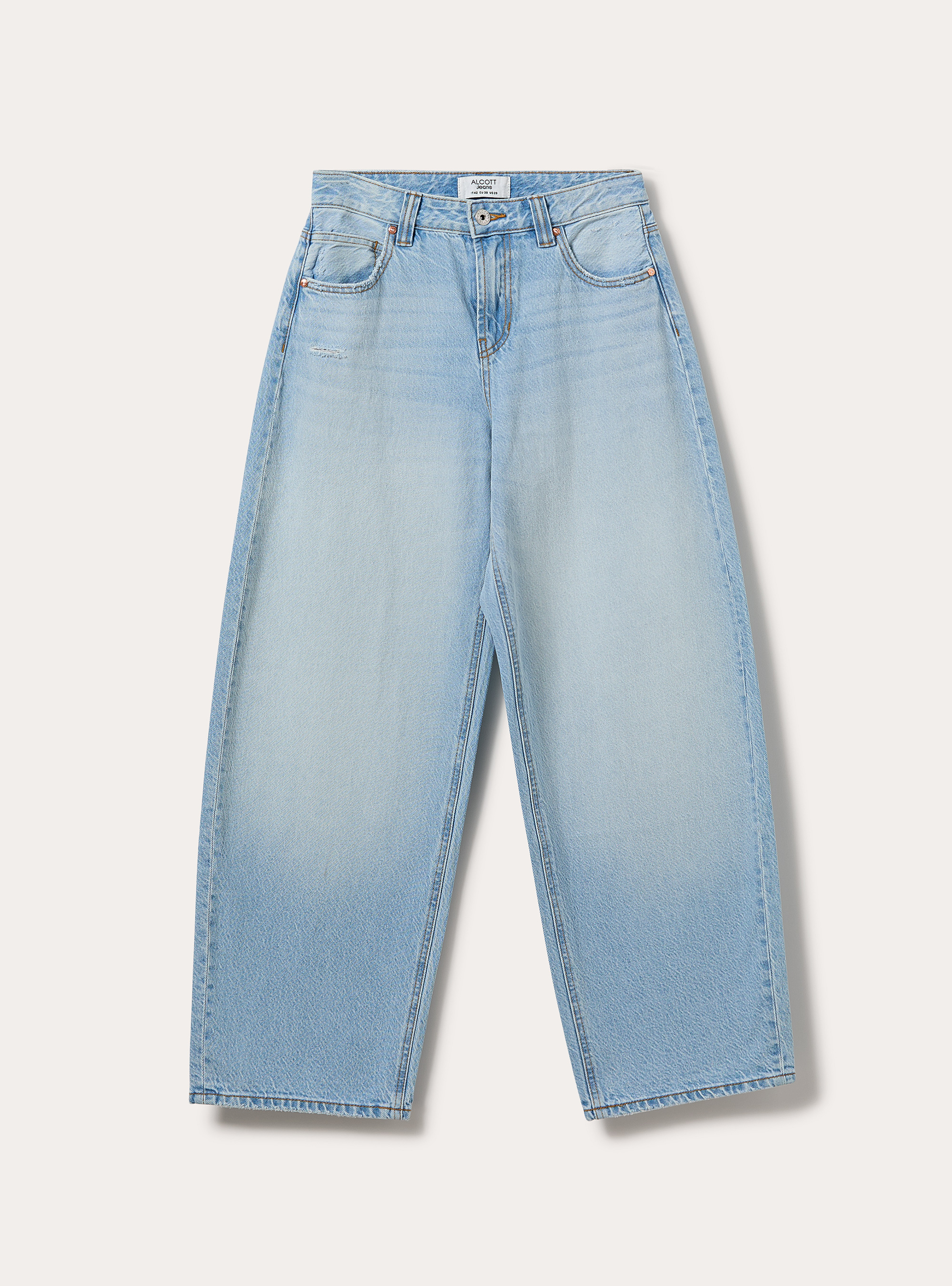 Jean coupe barrel taille haute, D006 AZURE