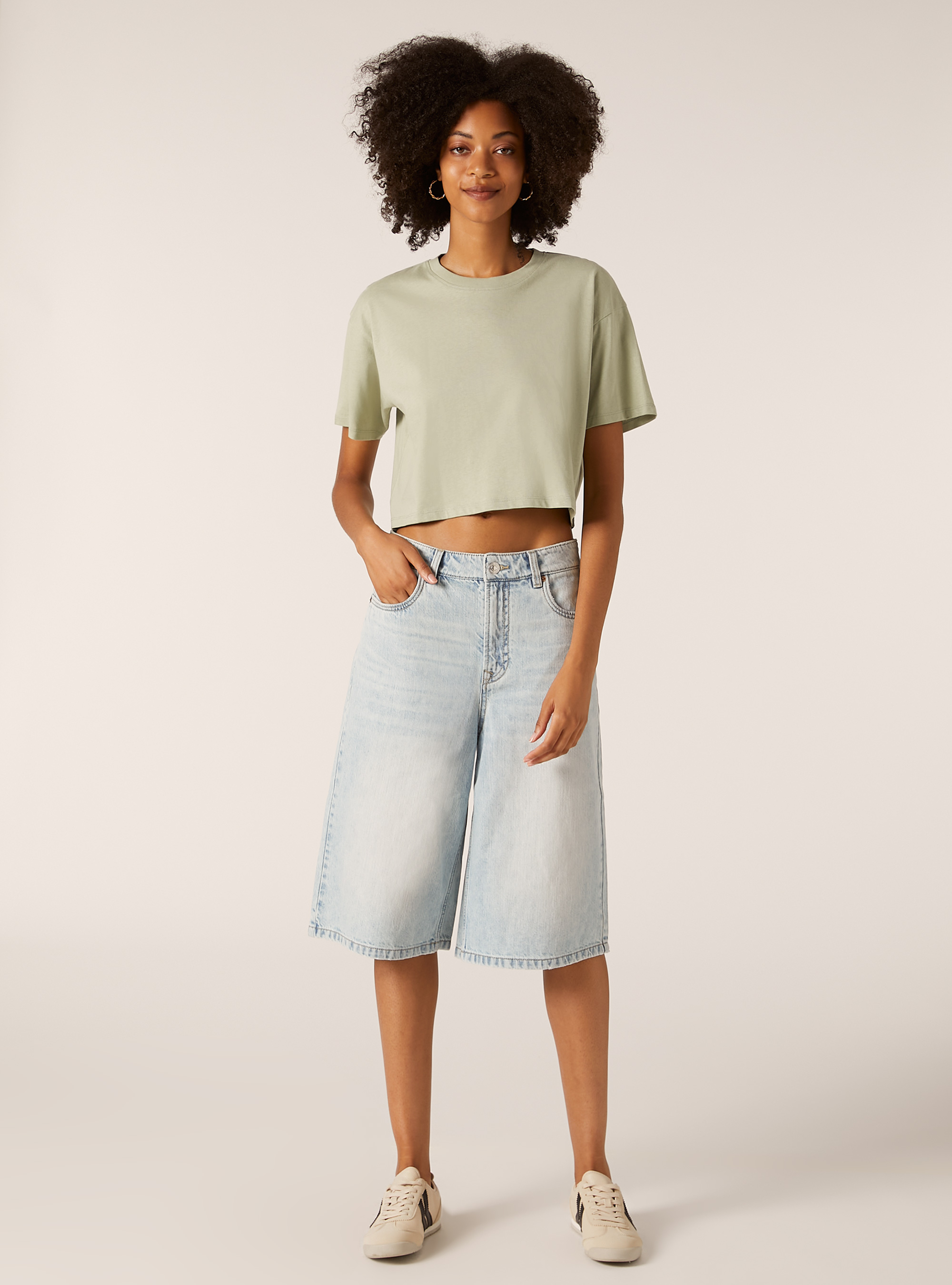 Cotton cropped t-shirt, SG3 SAGE LIGHT