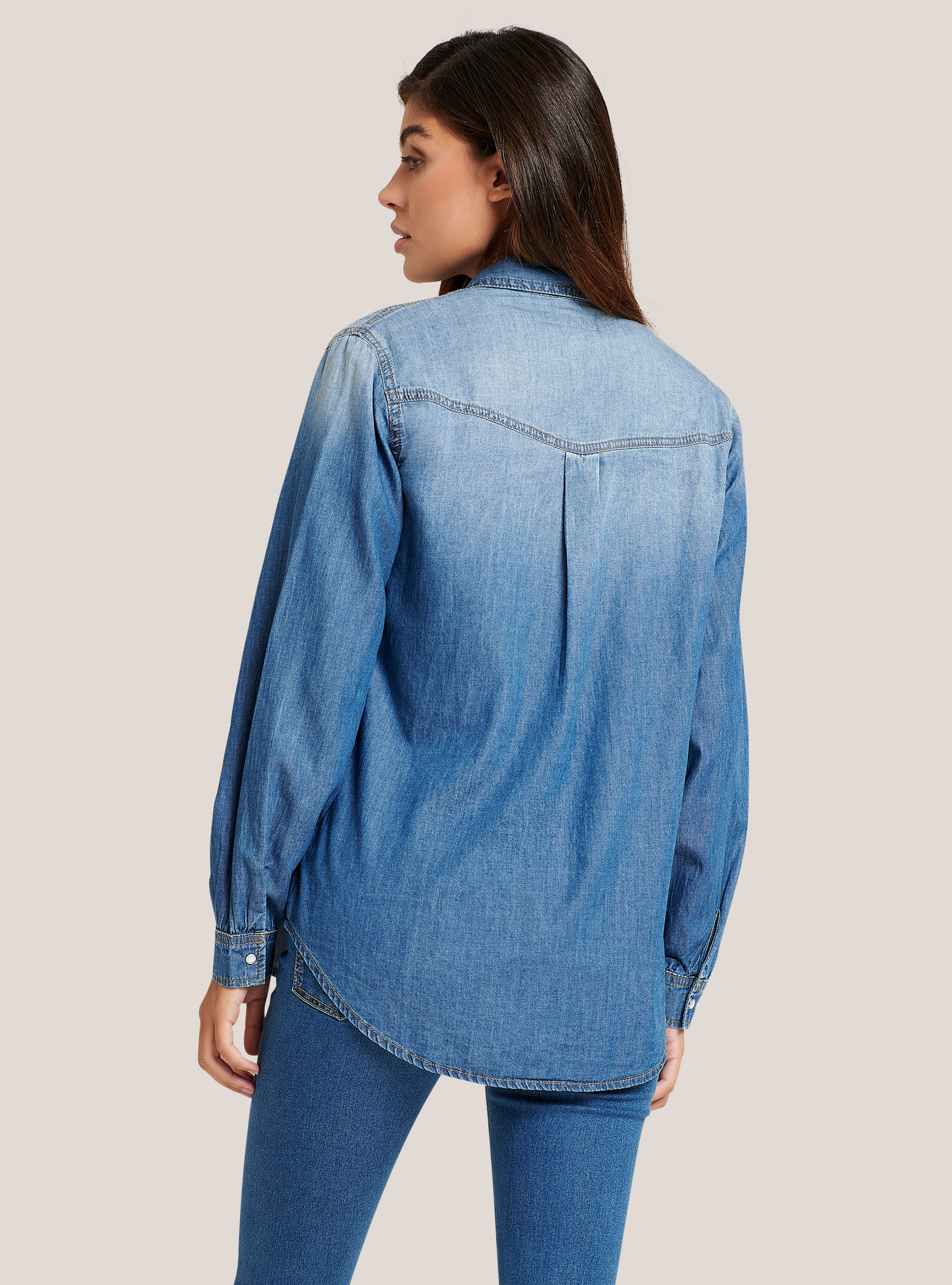 Cotton denim shirt, BLUE