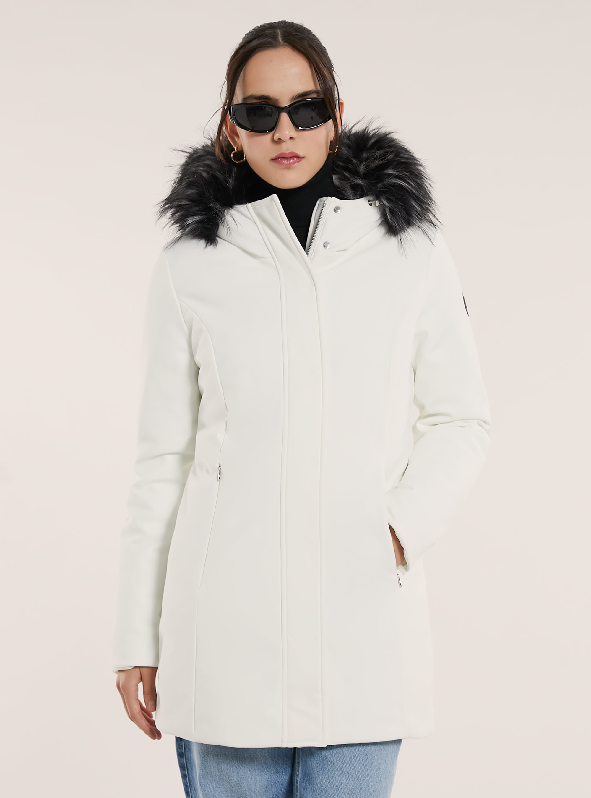 Giubbotto tecnico con cappuccio con pelliccia, WH2 WHITE