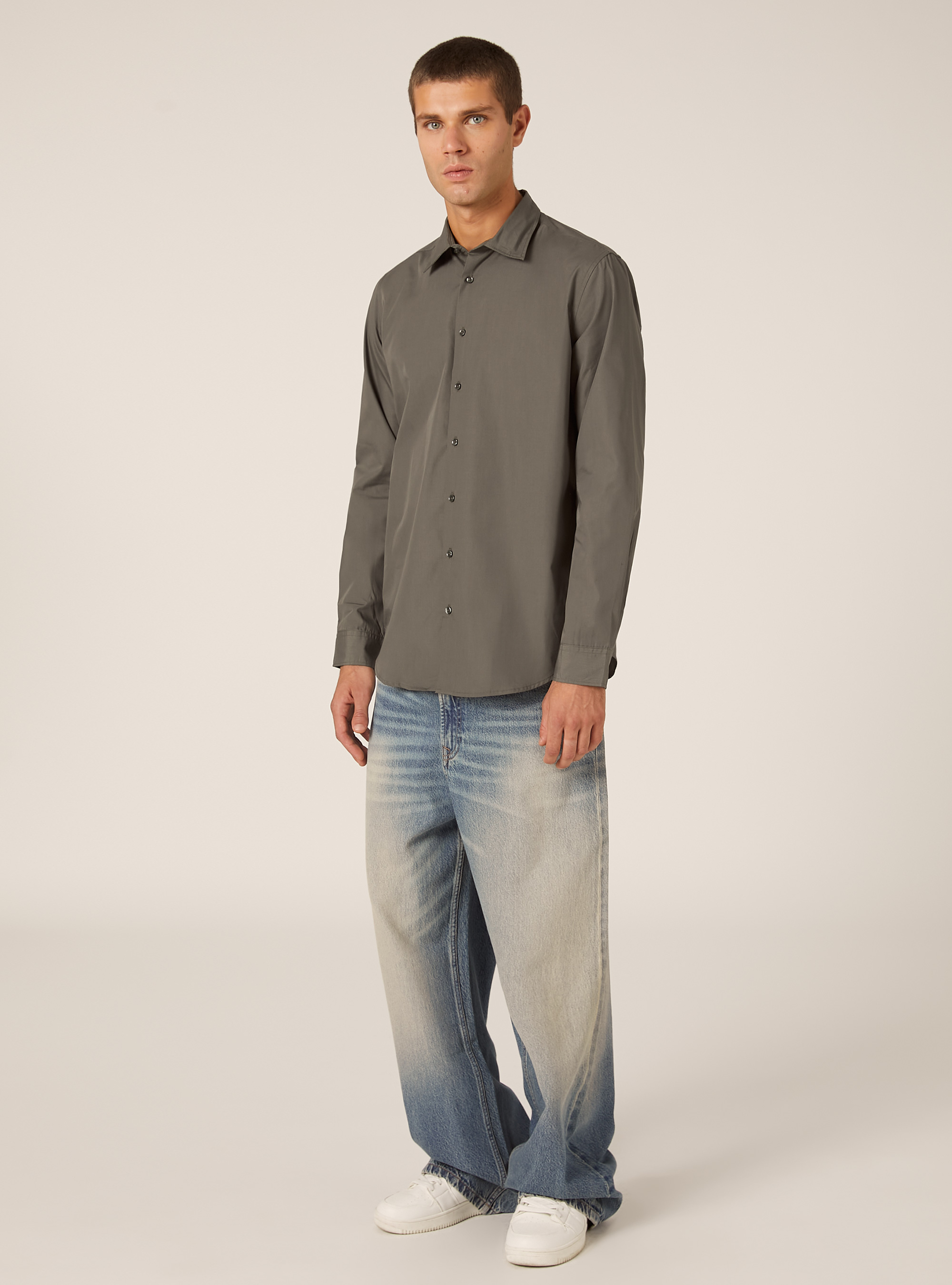 Camicia a manica lunga in tinta unita, KY1 KAKY DARK