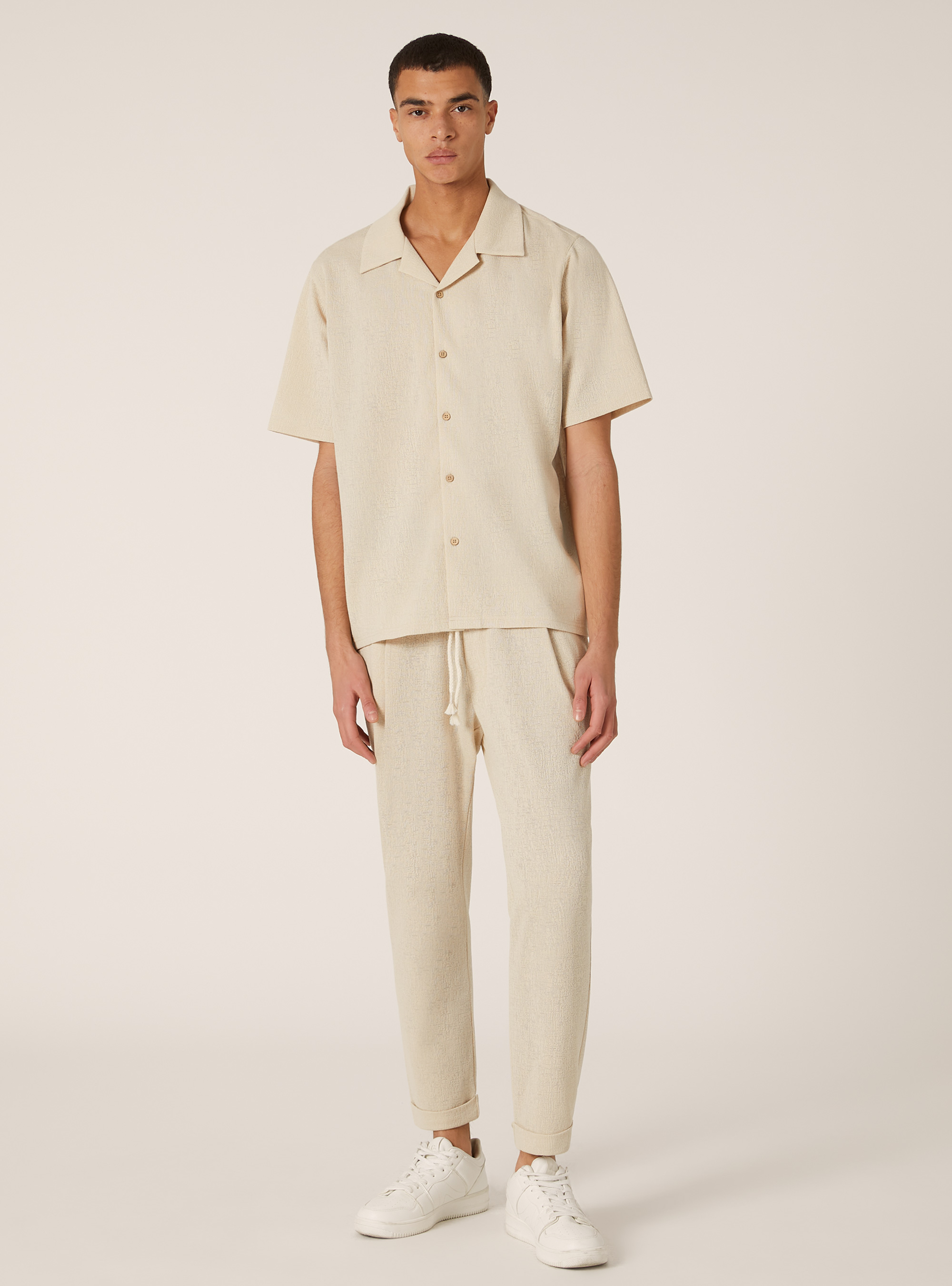 Chemise à manches courtes avec texture, CR3 CREAM LIGHT