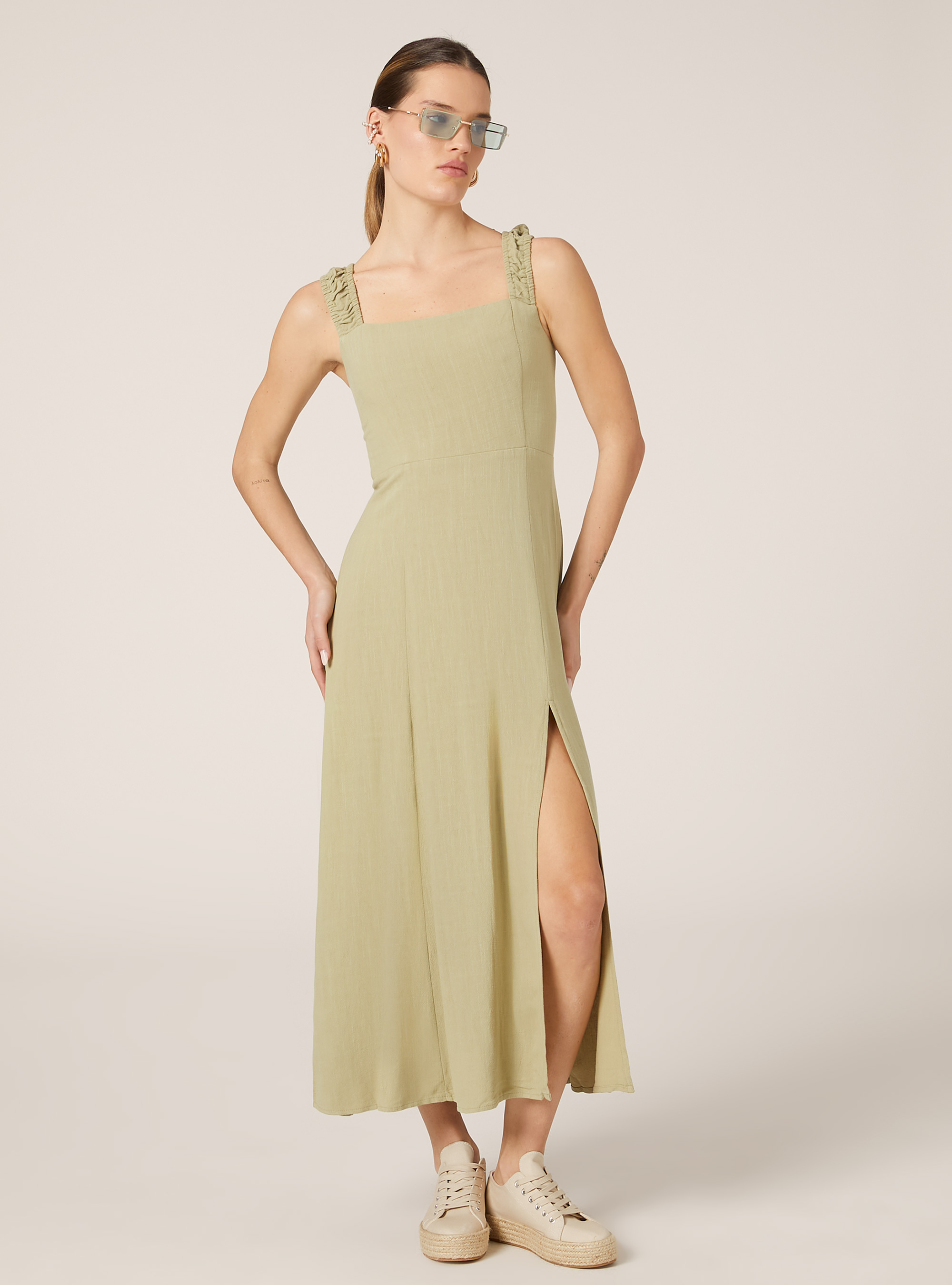 Vestito in misto lino con schiena scoperta, KY3 KAKY LIGHT