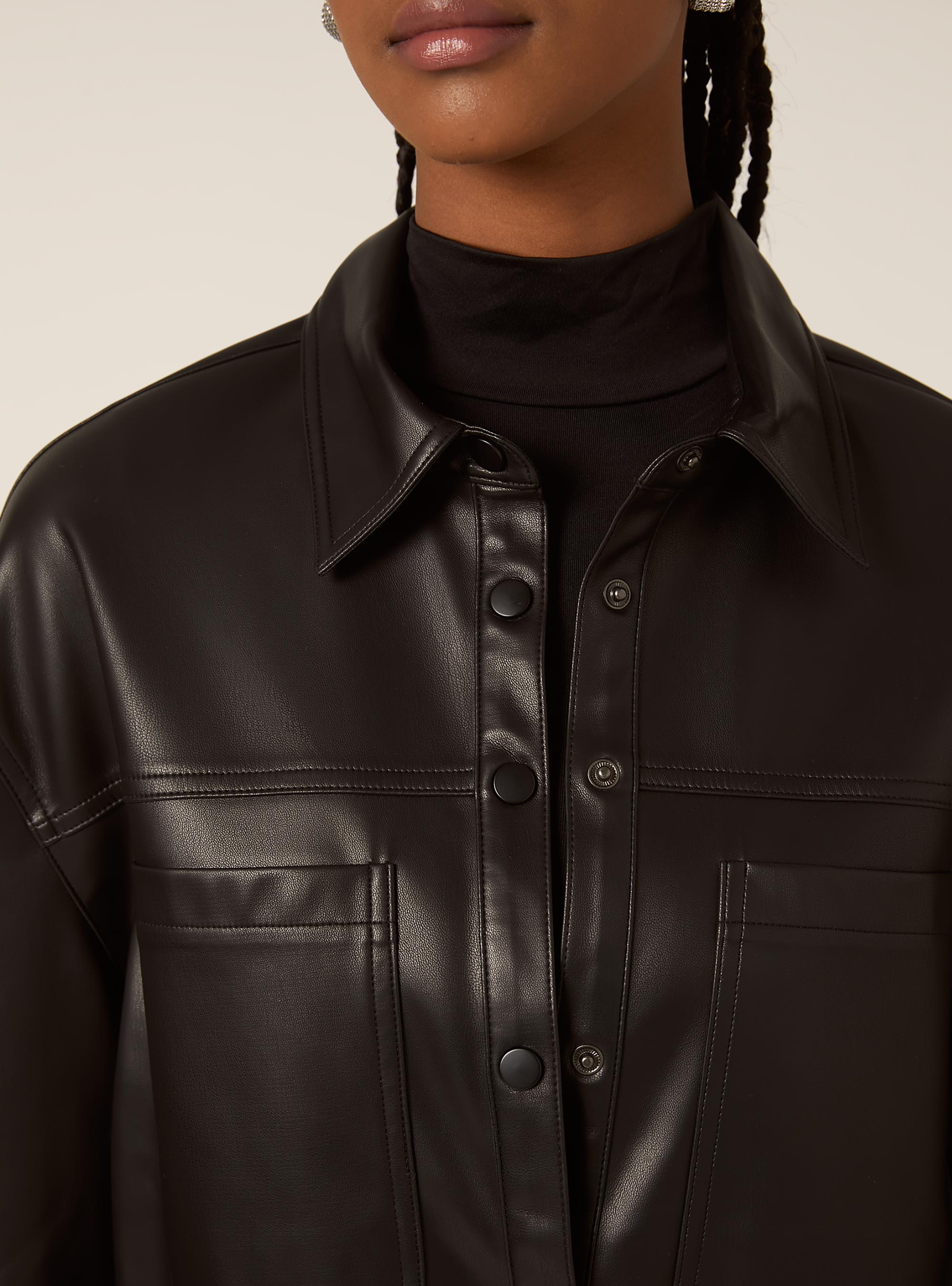 Leather-effect shirt jacket, BK1 BLACK