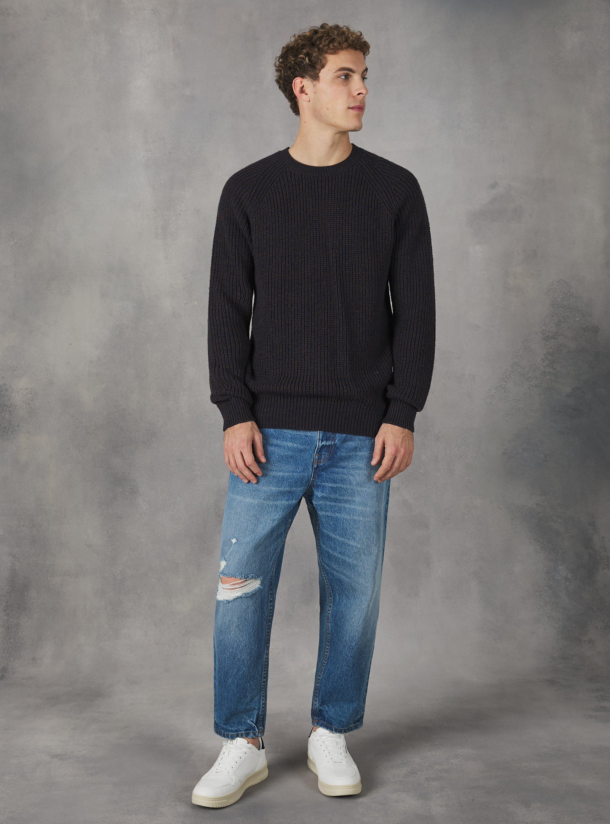 English rib crew-neck pullover, MBR1 BROWN MEL DARK