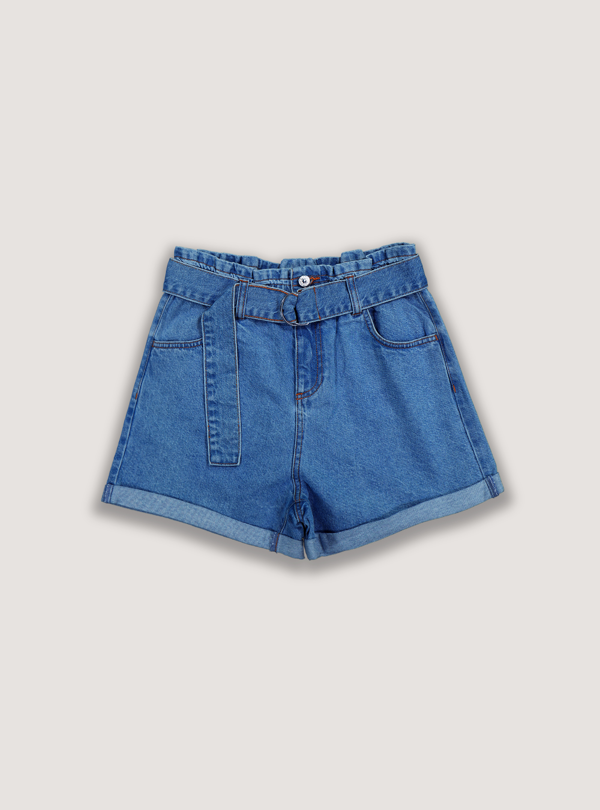 Denim shorts with strap, D003 MEDIUM BLUE