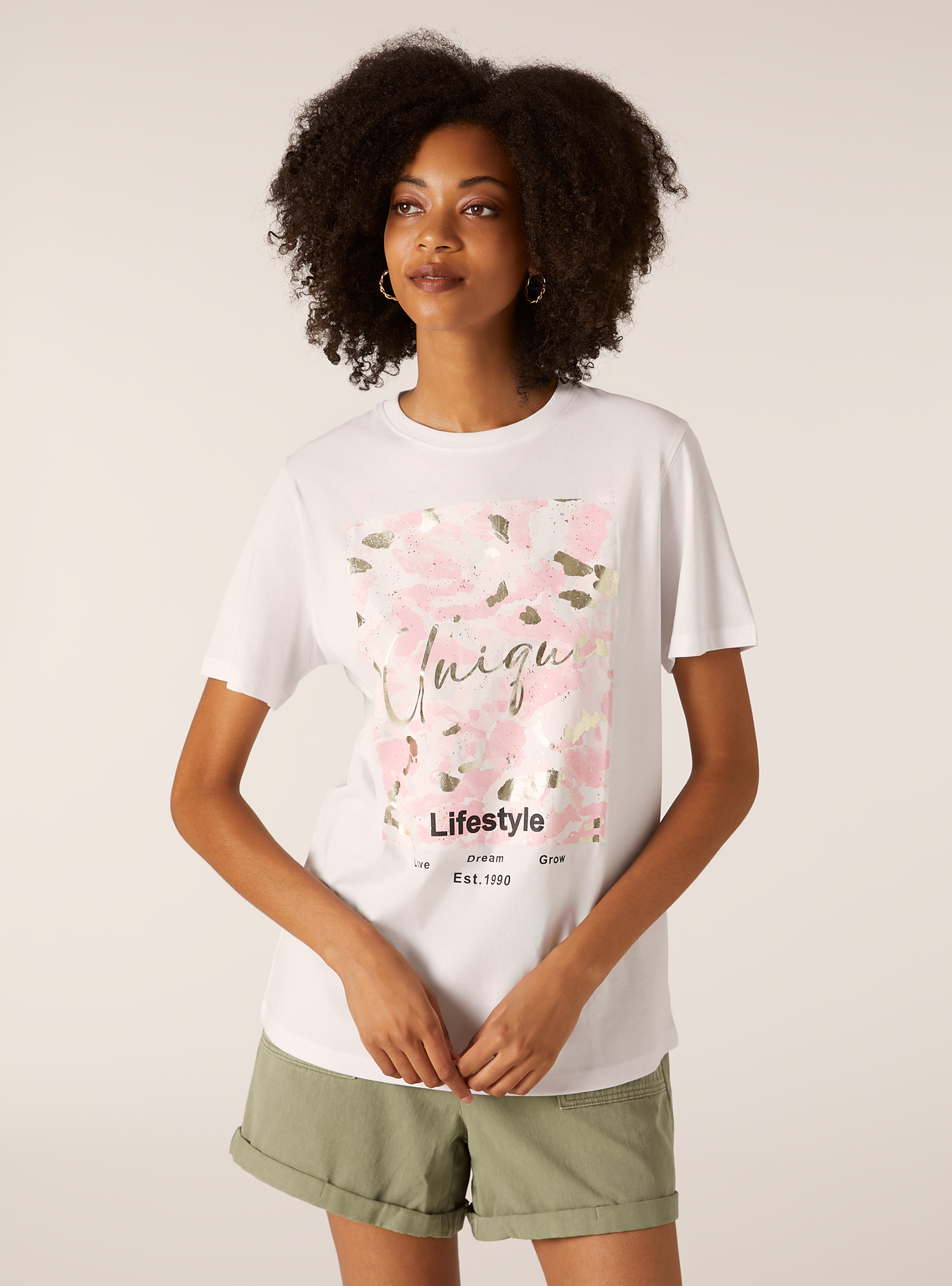 Metallic print t-shirt, WH3 WHITE