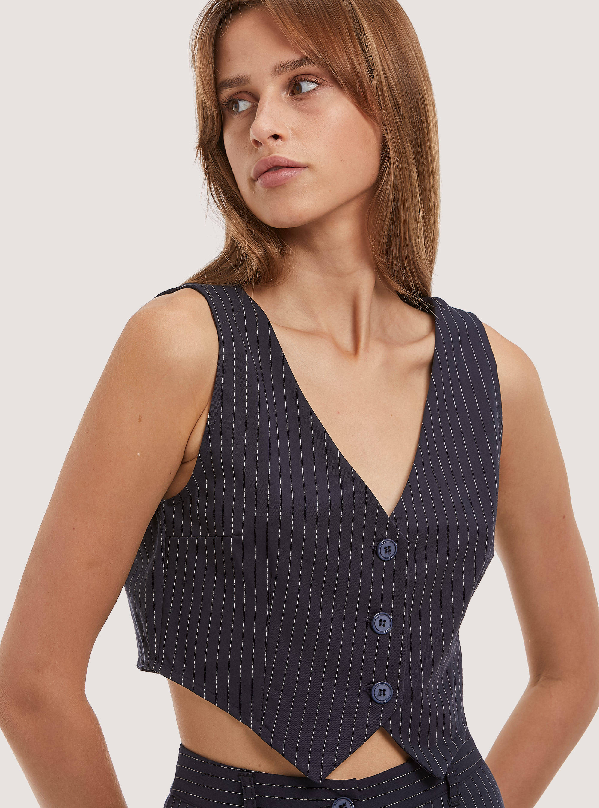 Gilet cropped gessato, NA1 NAVY DARK