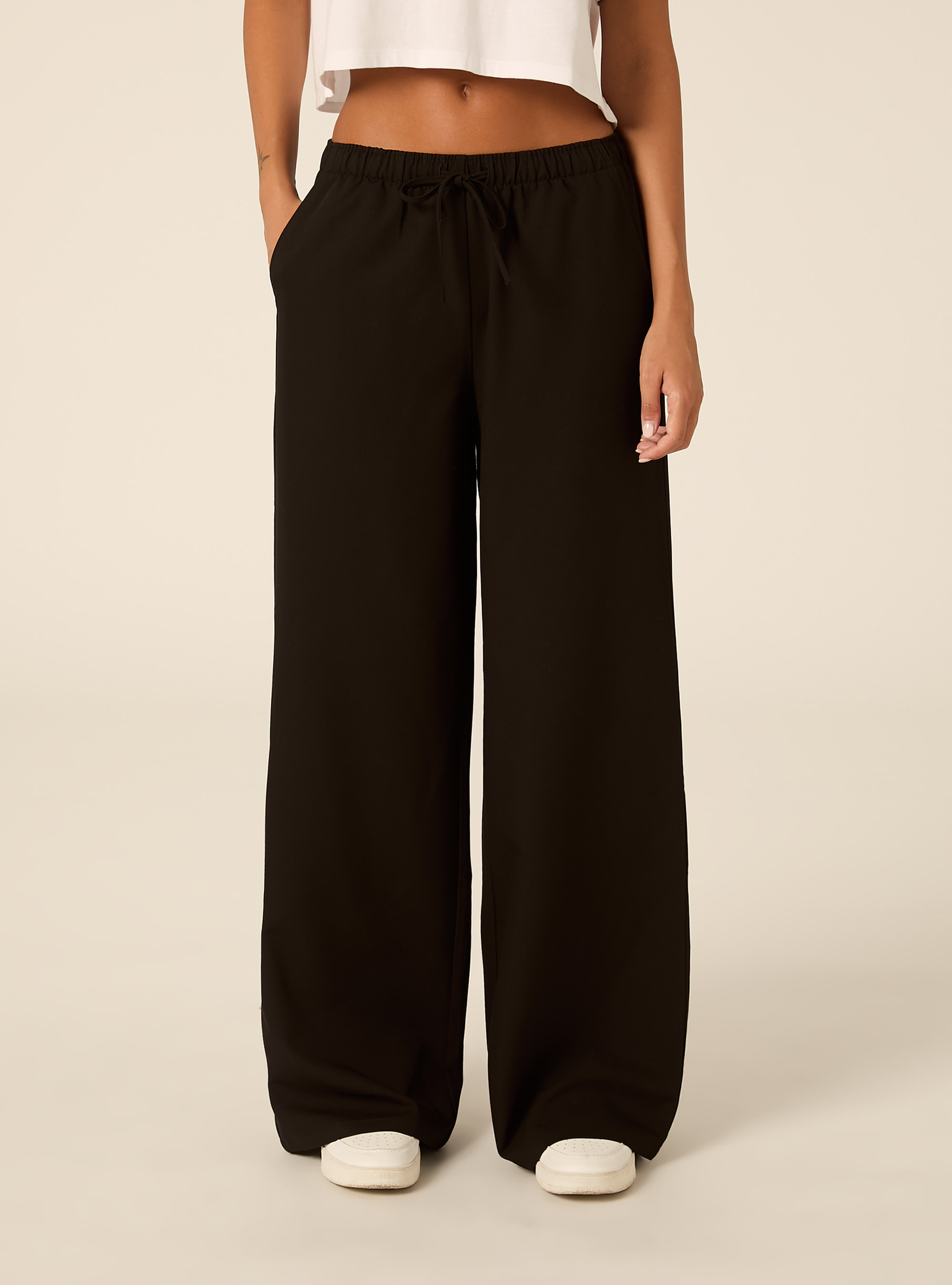 Pantaloni con elastico in vita straight, BK1 BLACK