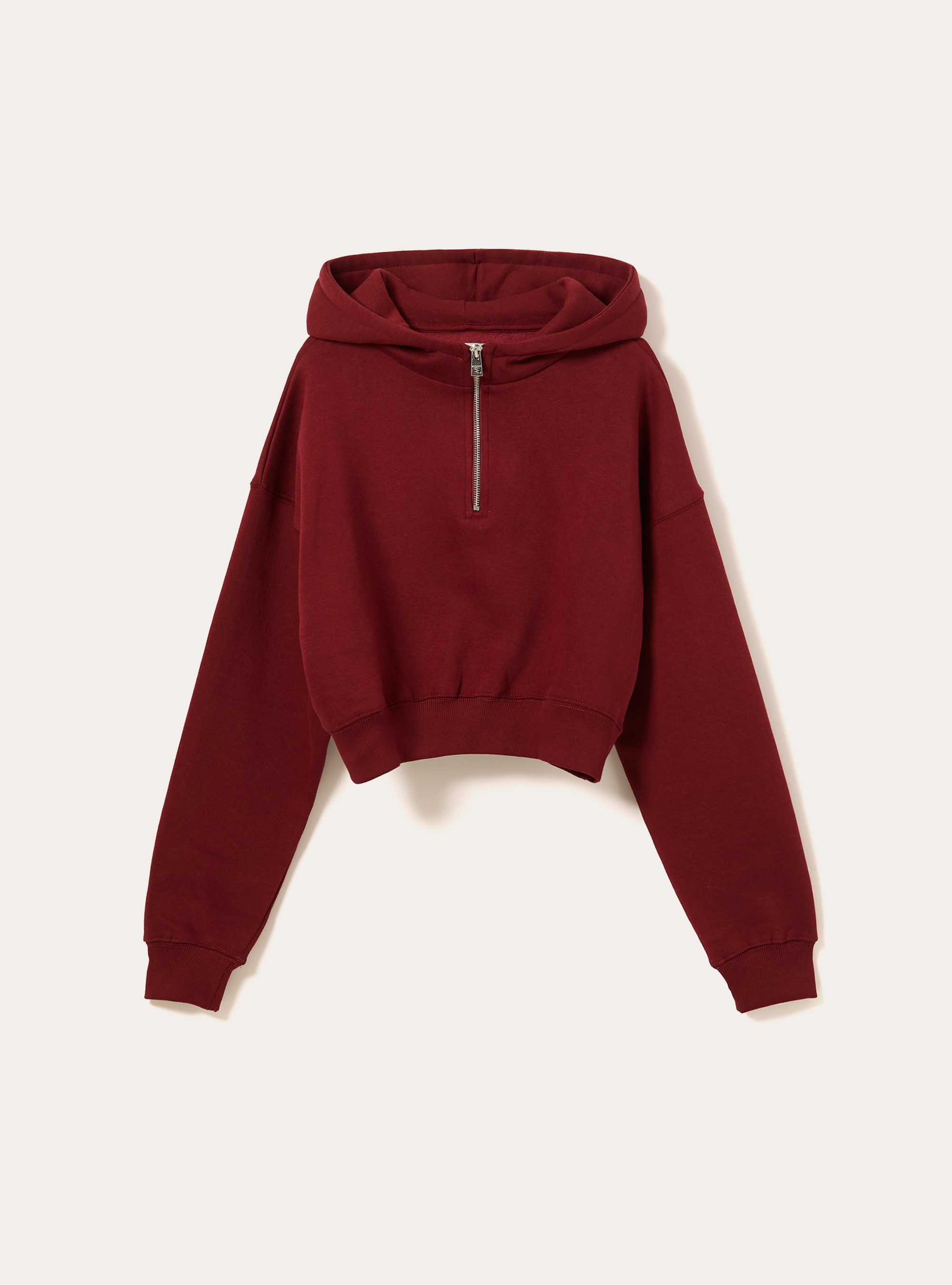 Boxy fit sweatshirt with half zip, BO1 BORDEAUX DARK