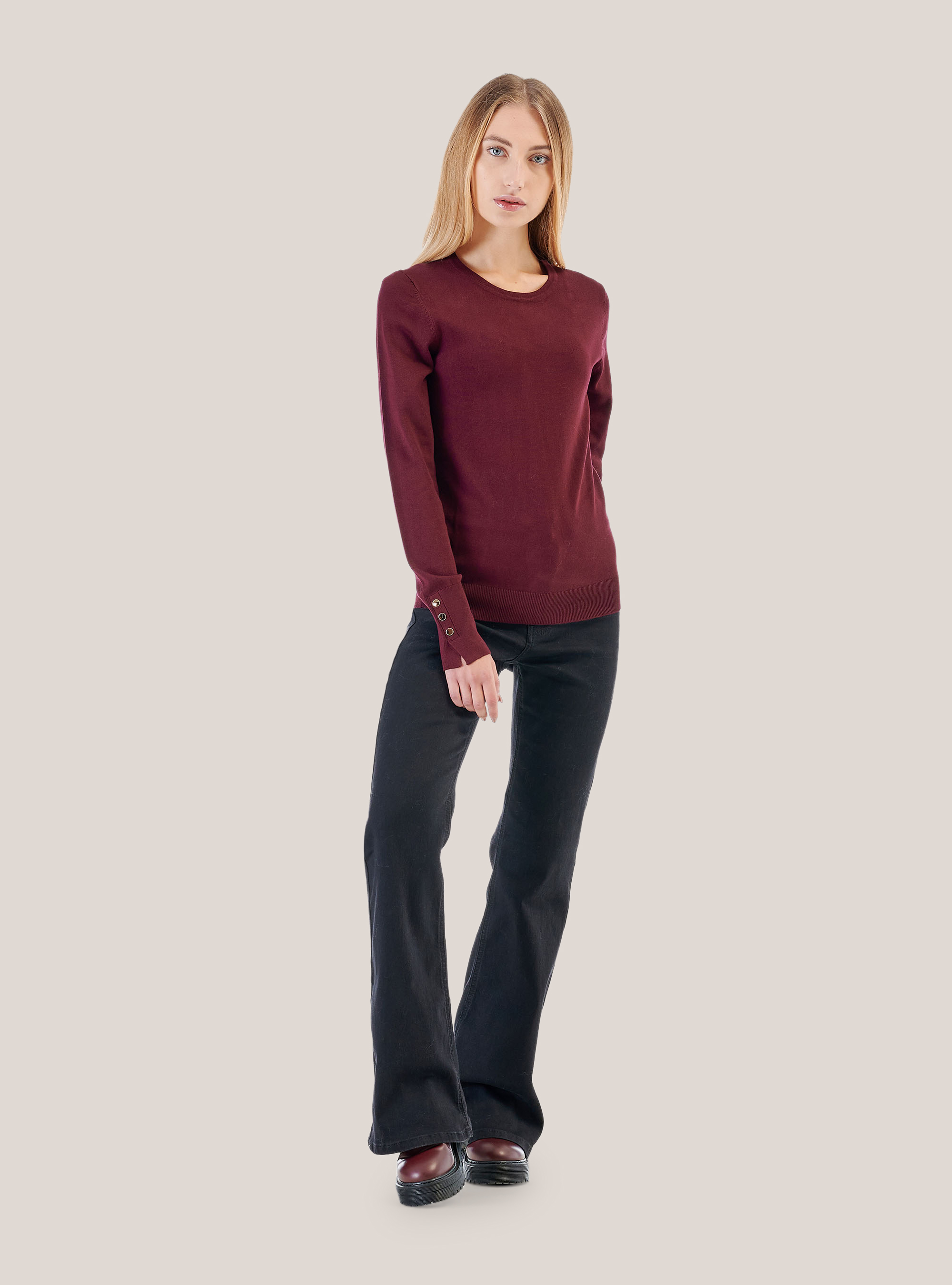 Comfort fit crew neck pullover, BORDEAUX