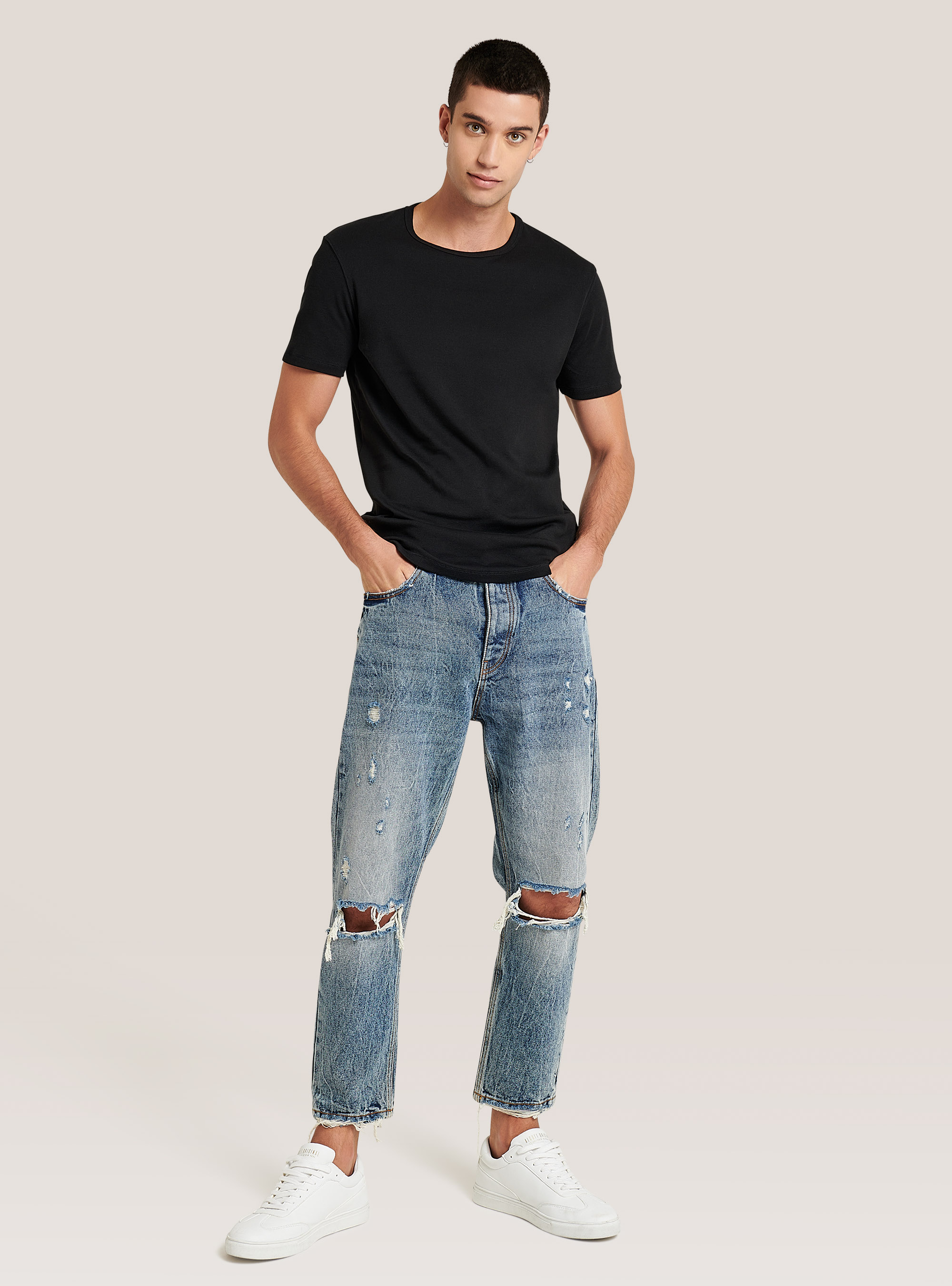 T-shirt en coton uni de base, C101 BLACK