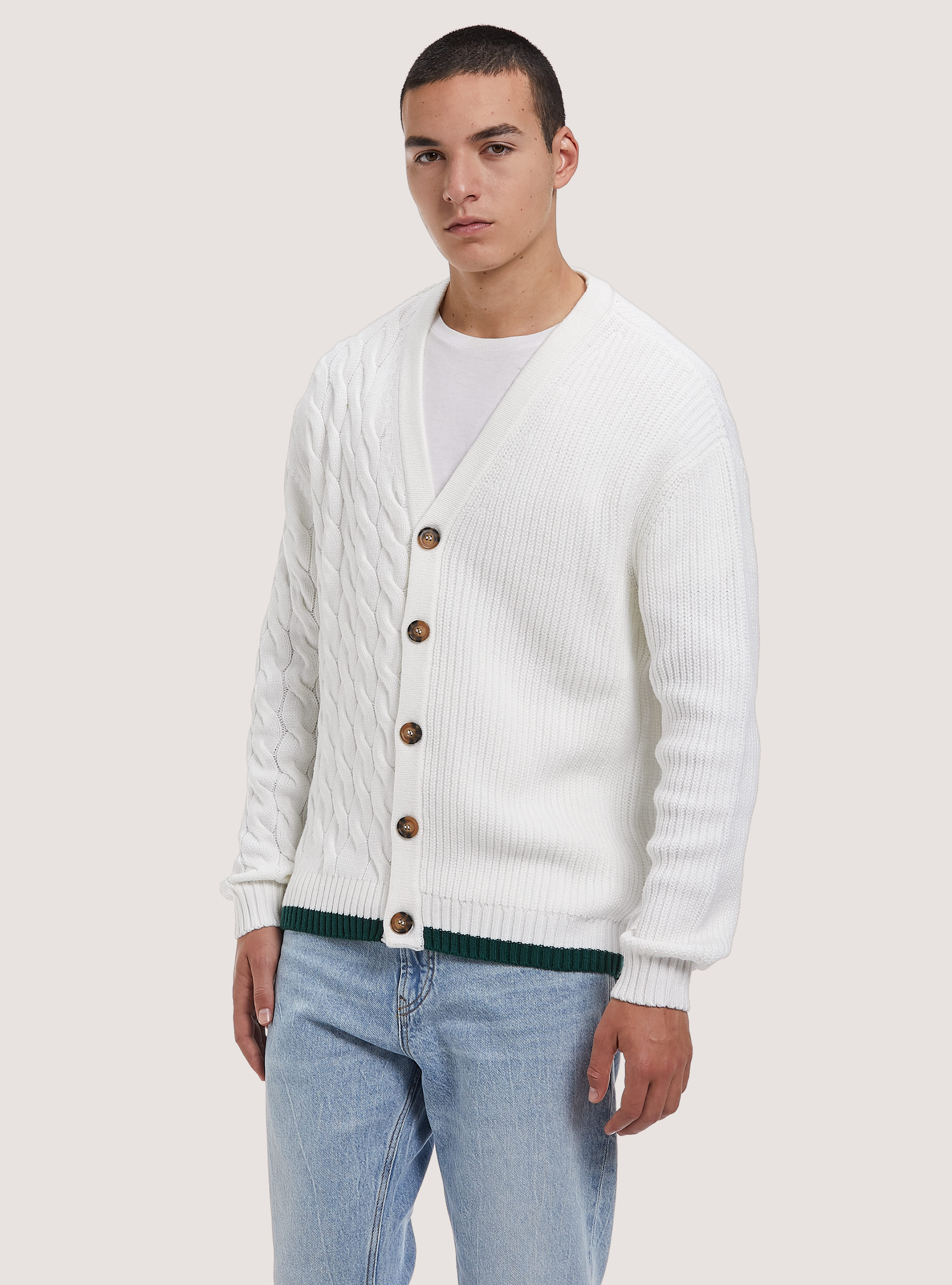 Pullover cardigan con doppia texture, WH2 WHITE