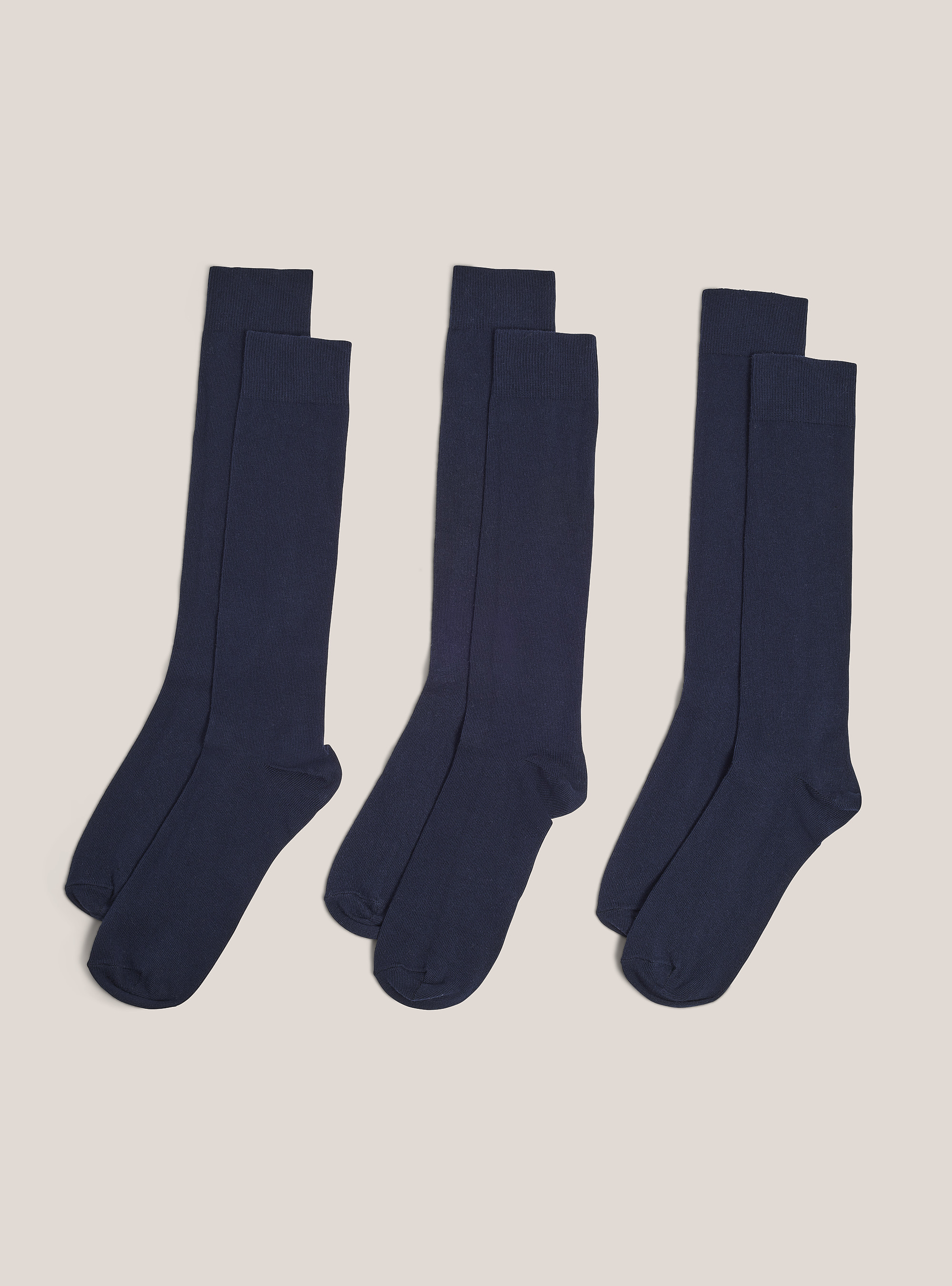Set of 3 plain, calf-high socks, NA1 NAVY DARK
