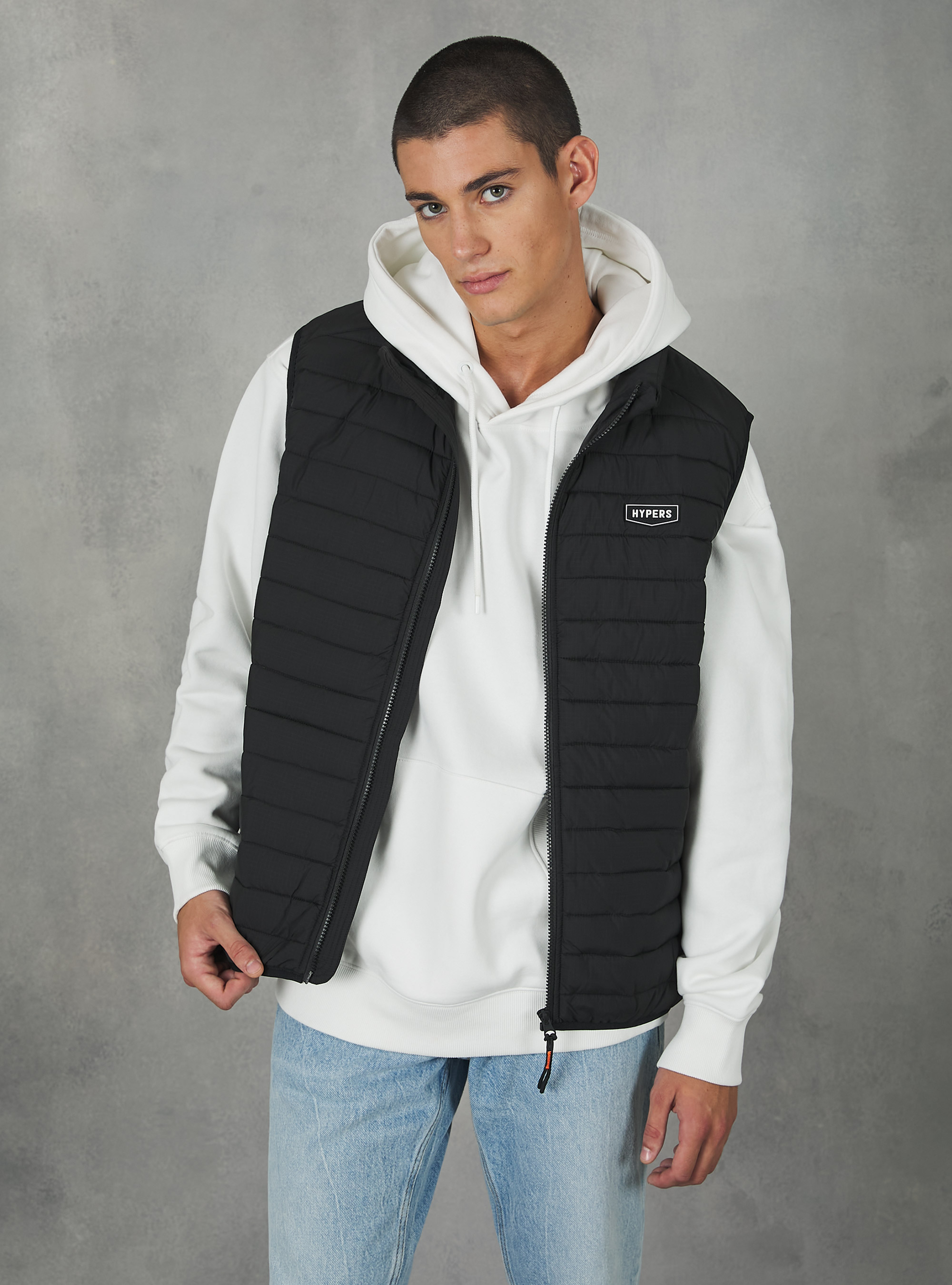 Padded sleeve jacket with contrasting zip, BK1 BLACK