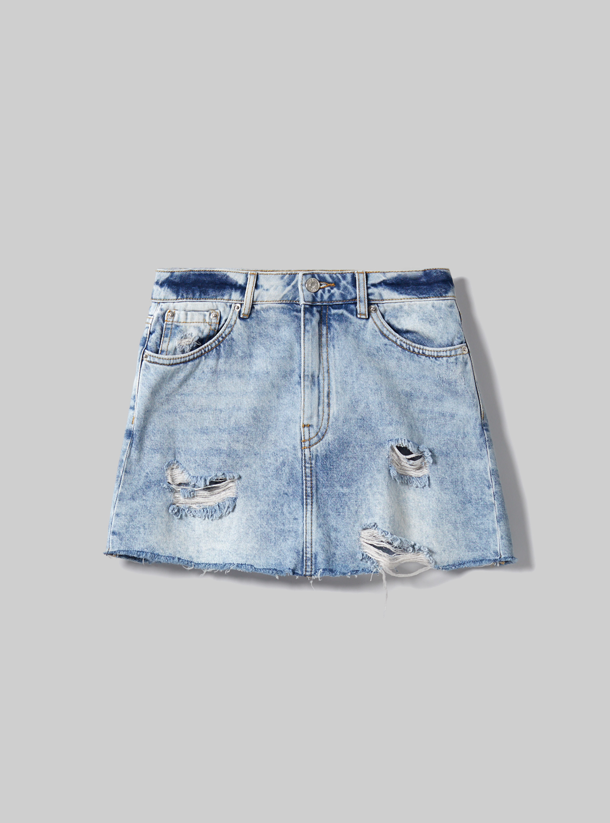 Denim skirt with rips, BLUE