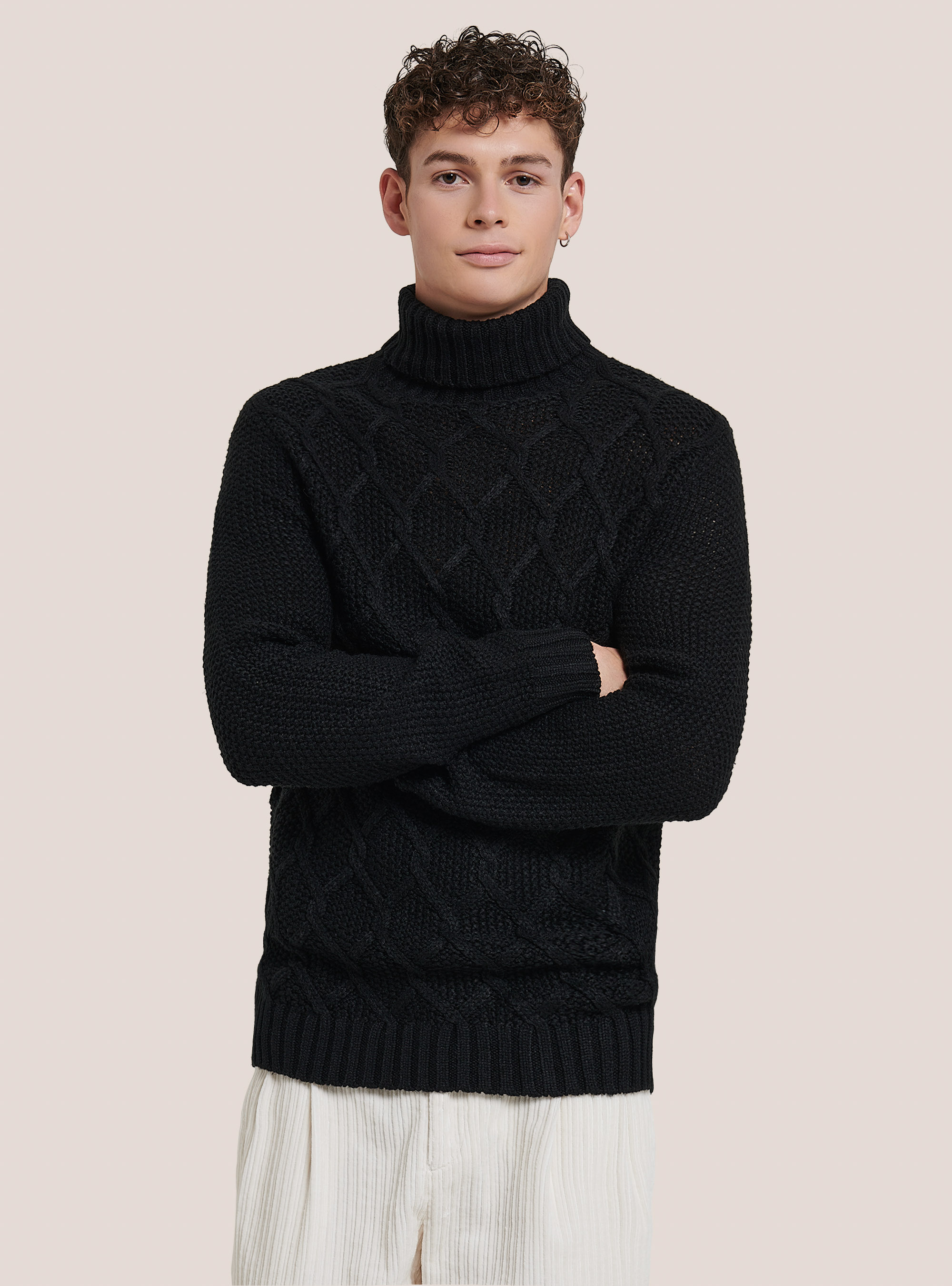 Pullover effetto rombi incrociati, C101 BLACK