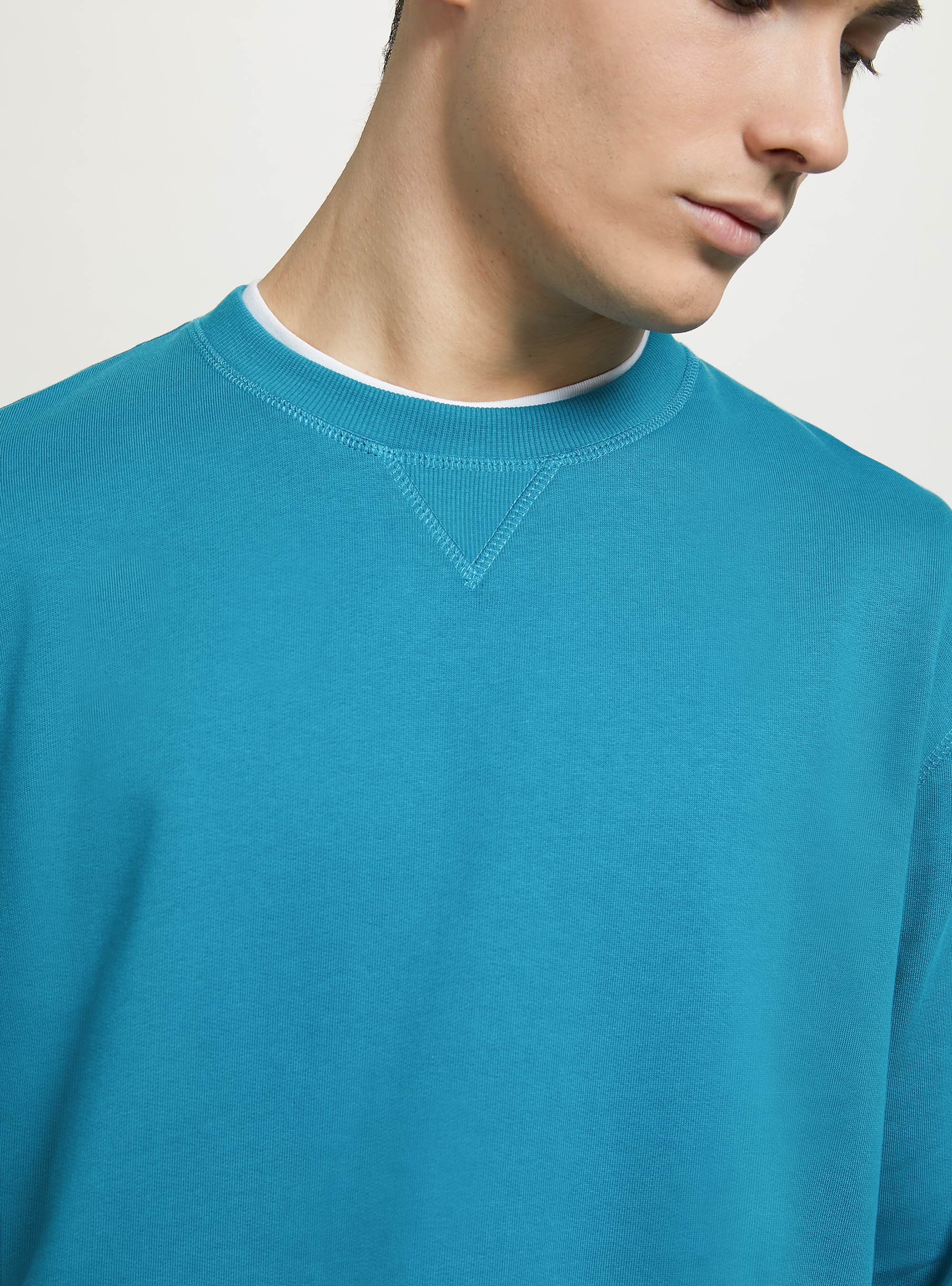 Plain-coloured crew-neck sweatshirt, OB2 BLUE OIL MED.