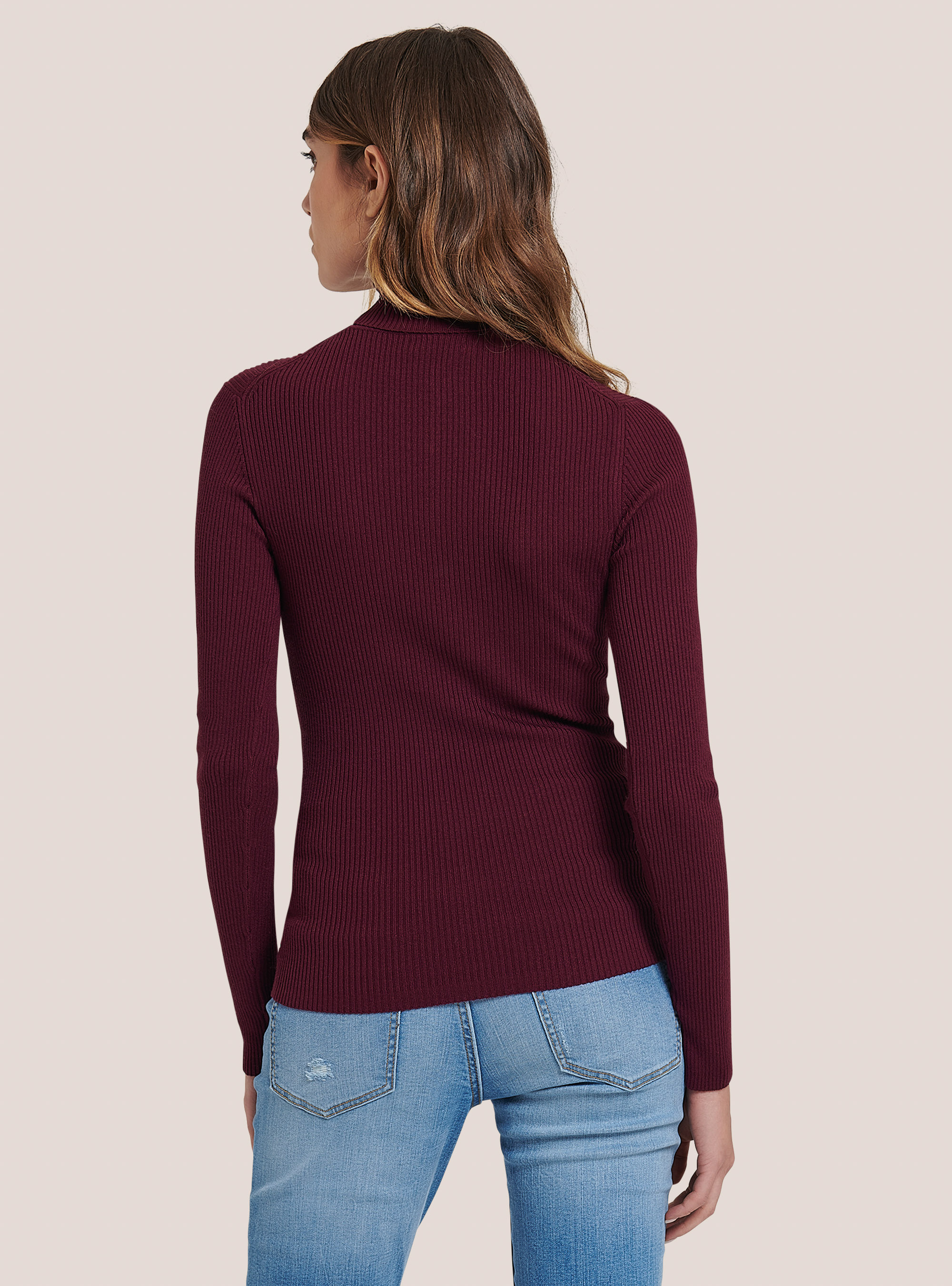 Ribbed turtleneck pullover, BORDEAUX