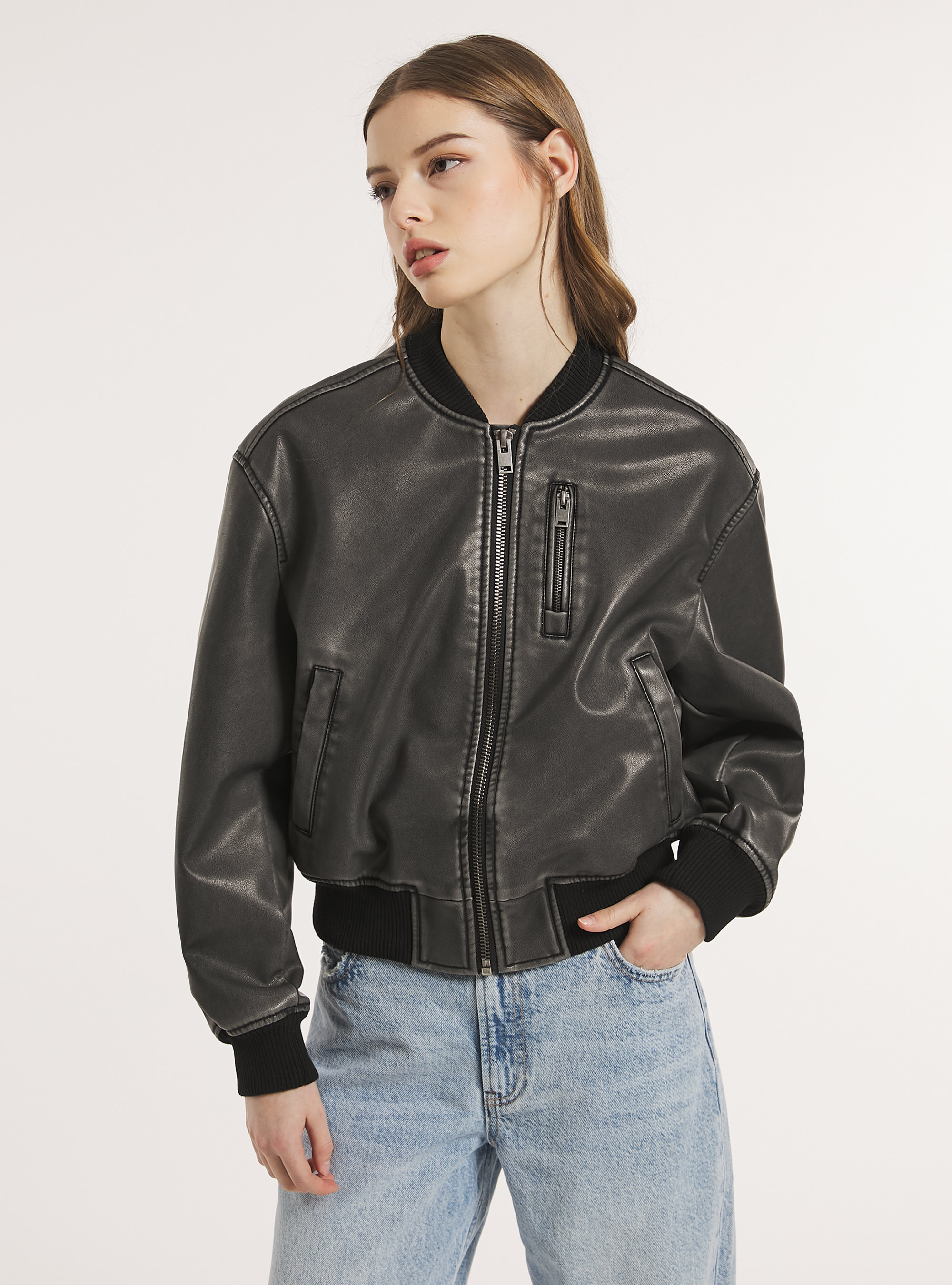 Cazadora bomber efecto piel desgastada, BK3 BLACK CHARCOAL