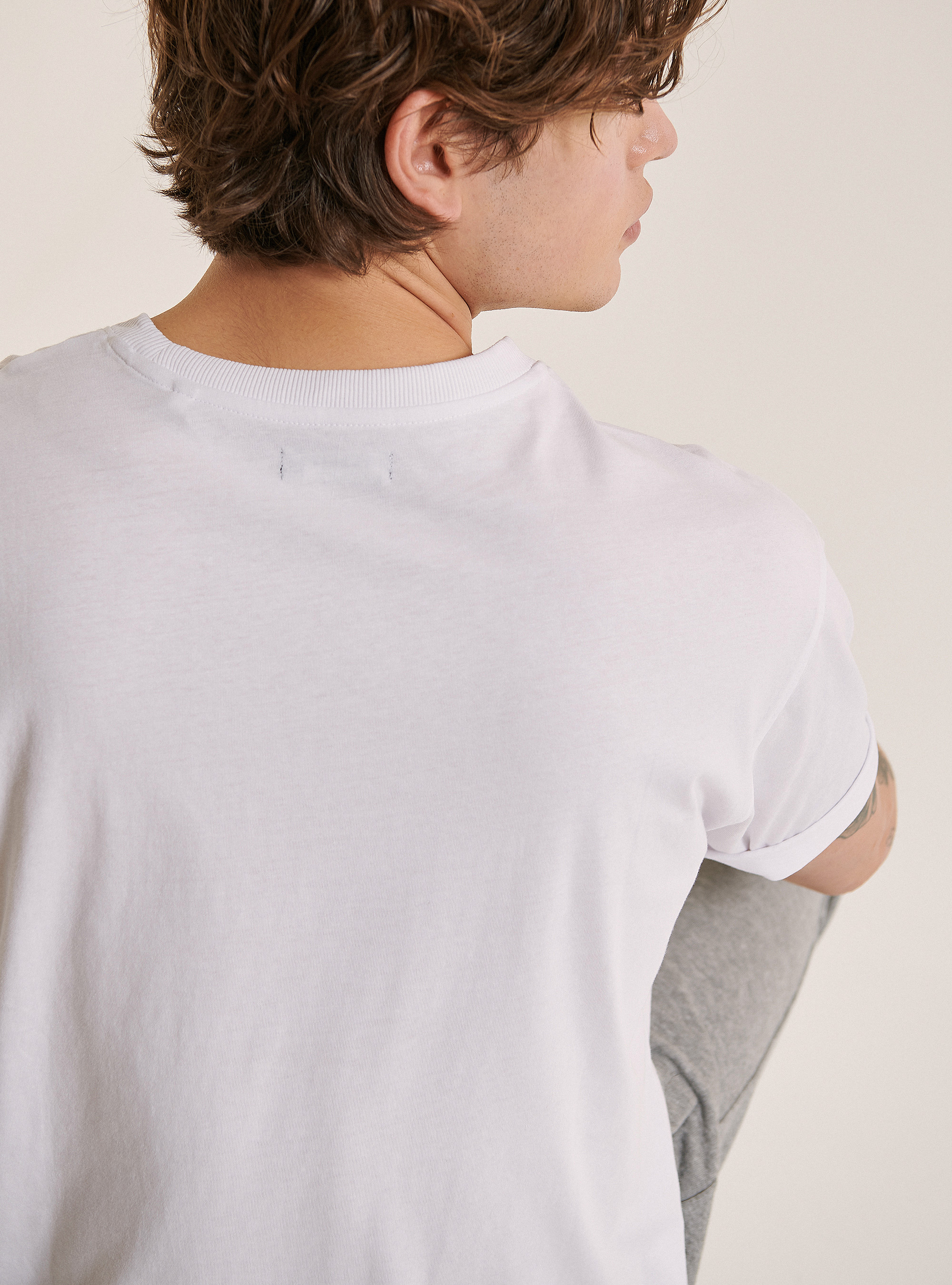 Baumwoll-T-Shirt mit Rundhalsausschnitt in &Uuml;bergr&ouml;&szlig;e, C099 WHITE